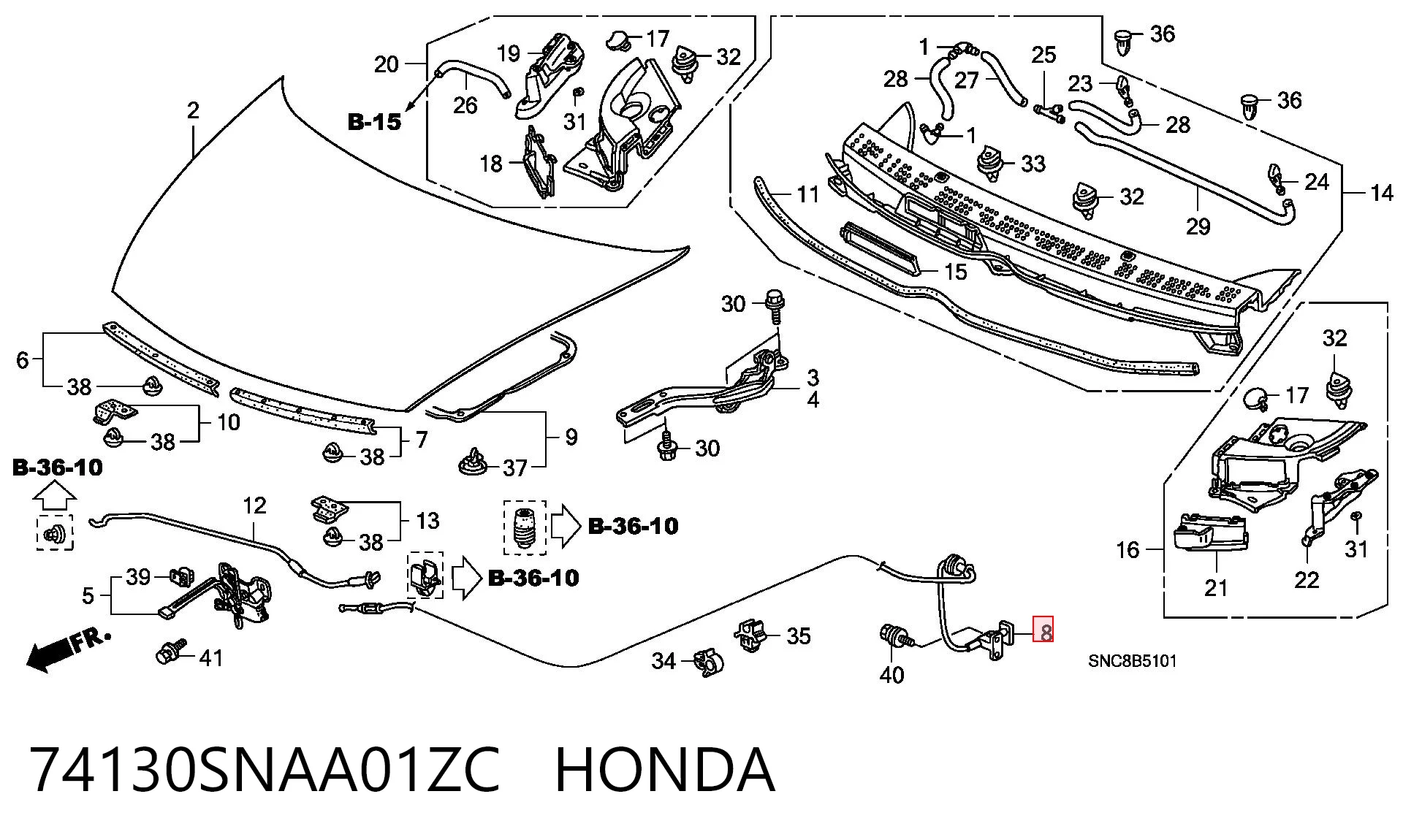 74130SNAA01ZC Honda Cable de capó del motor