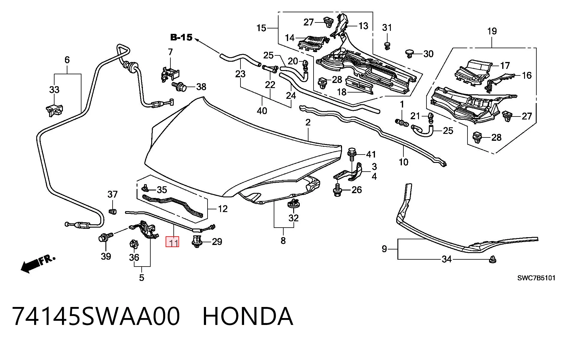 74145SWAA00 Honda Soporte de capó