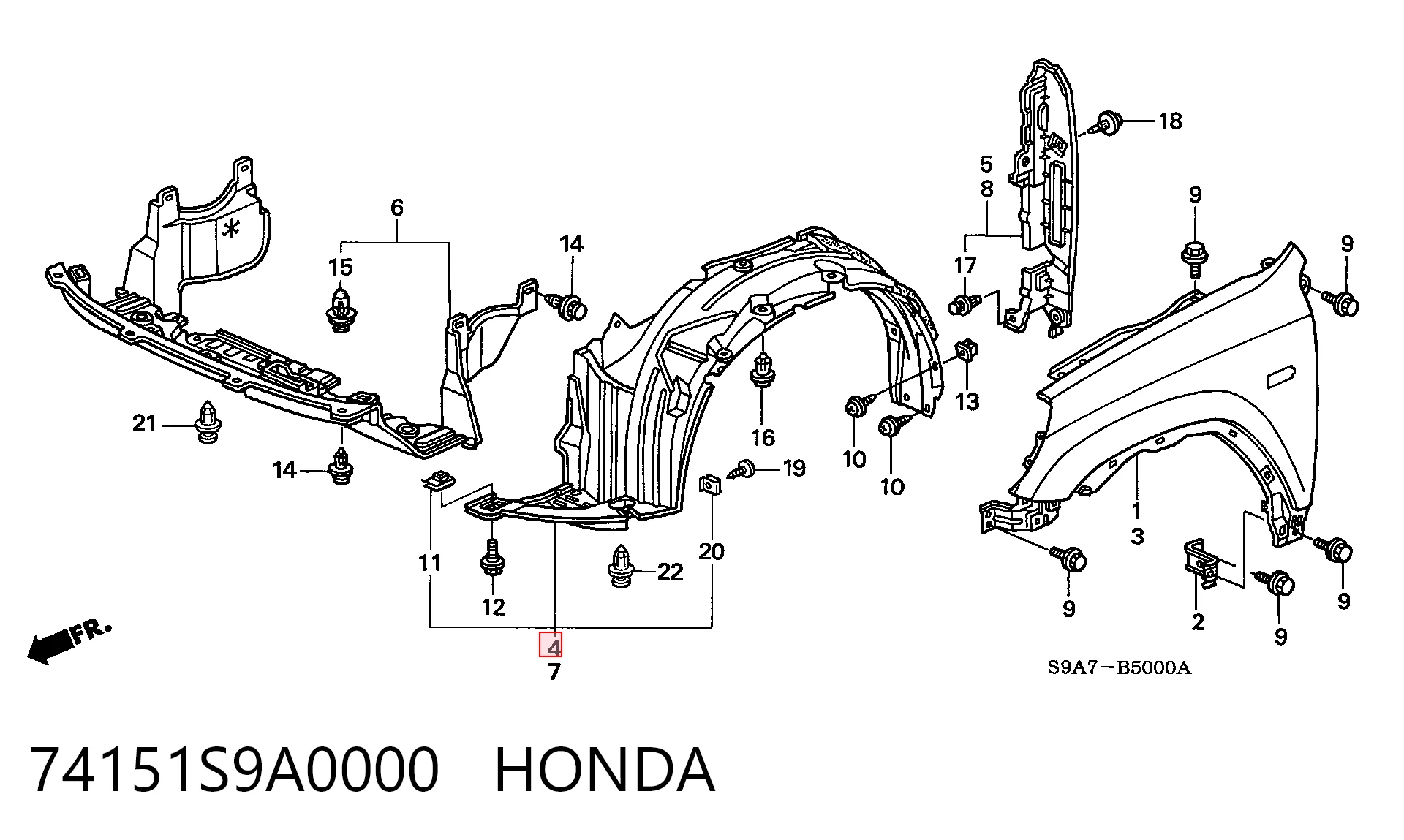 Guardabarros interior derecho, aleta delantera Honda CR-V II SUV (RD) (2002 - 2006) precio, desde 21,08 EUR