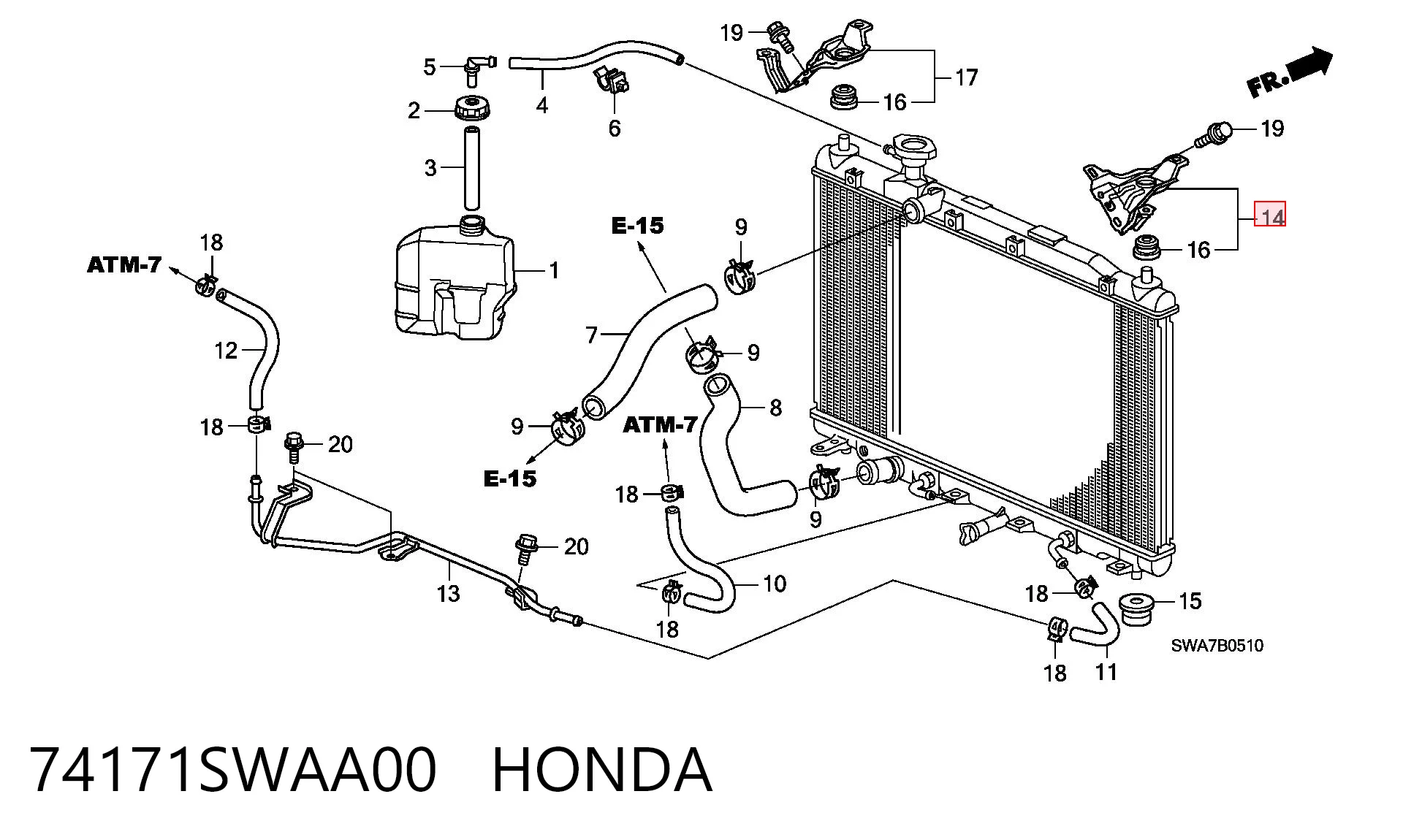 74171SWAA00 Honda Soporte superior izquierdo del radiador