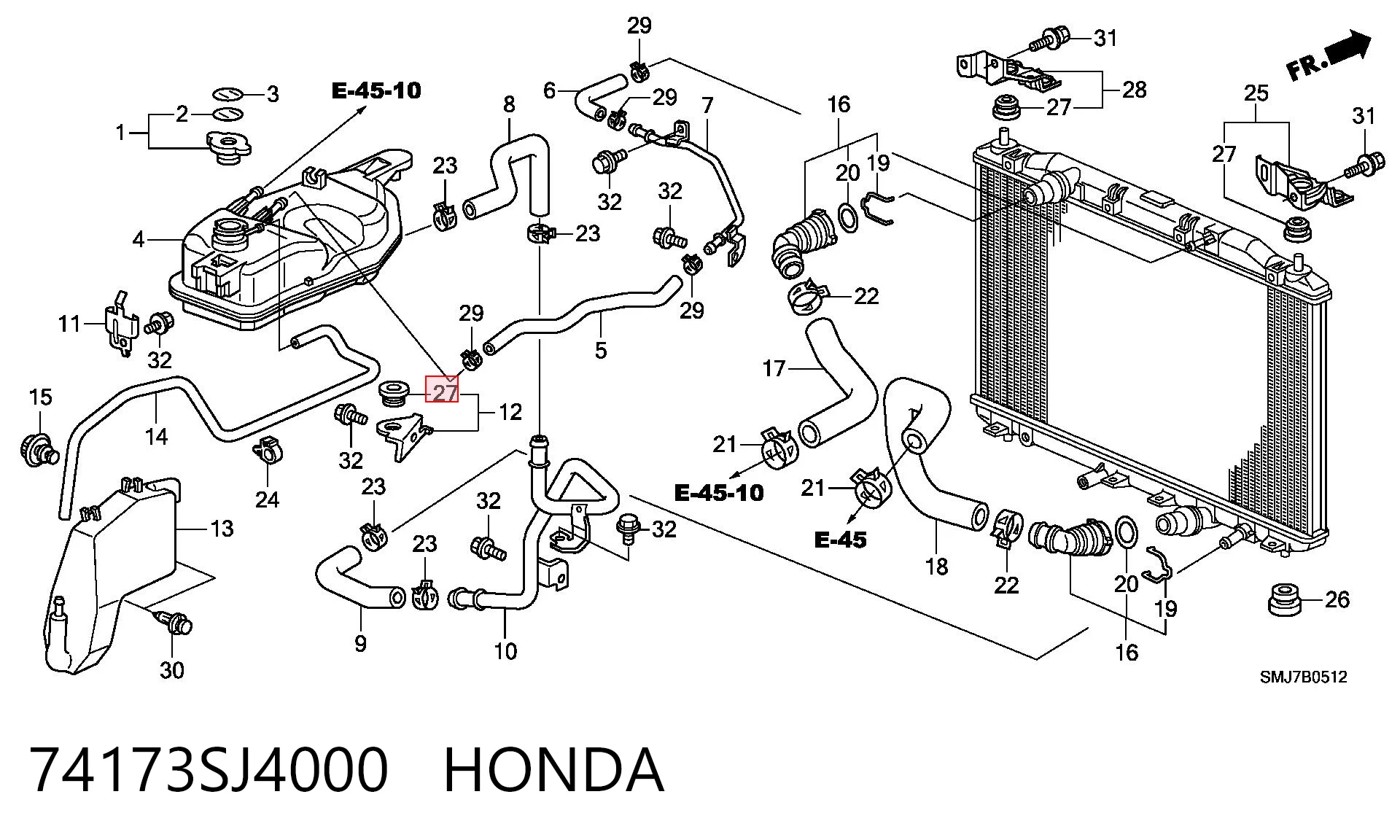 74173SJ4000 Honda Soporte superior de radiador
