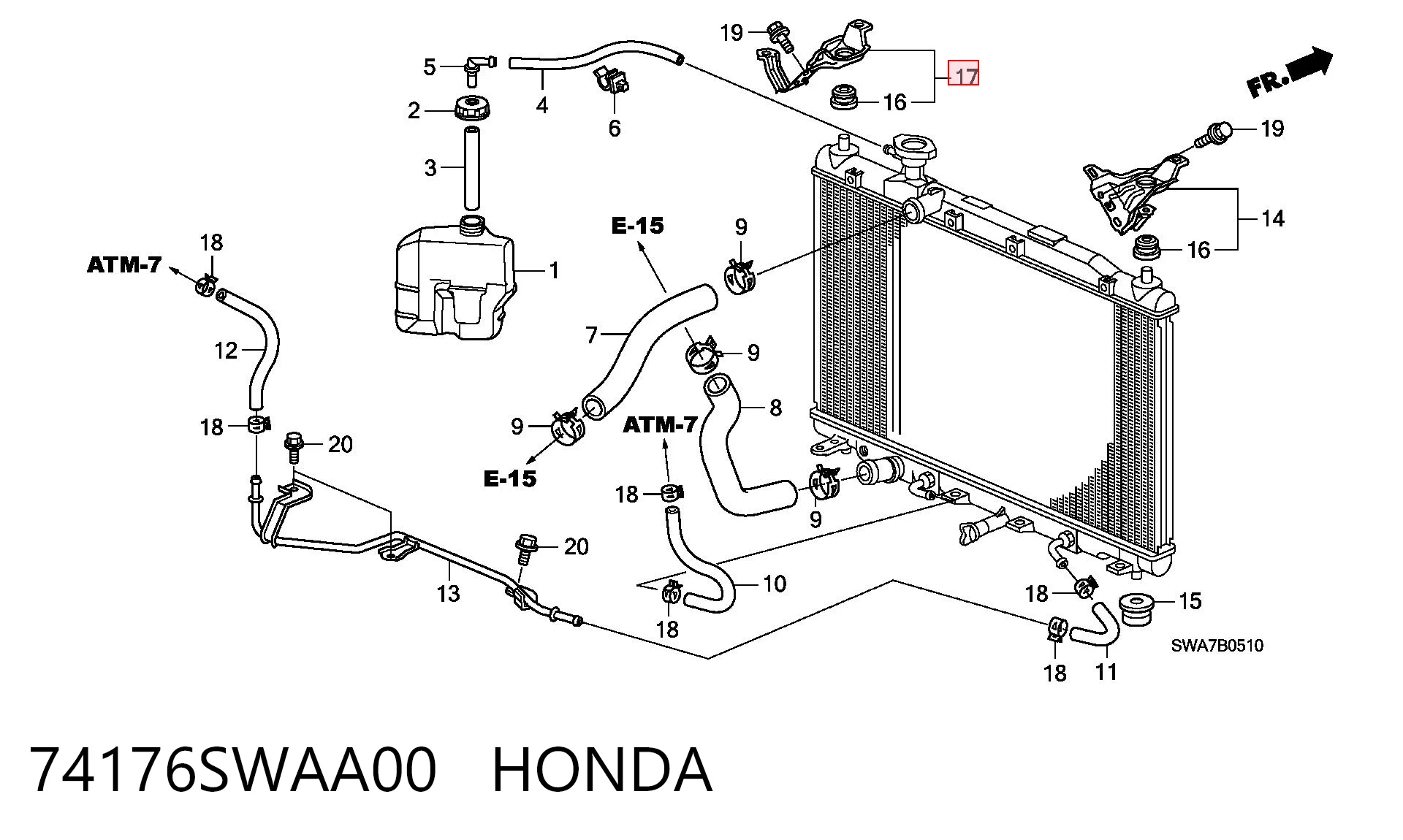 74176SWAA00 Honda Soporte superior derecho del radiador