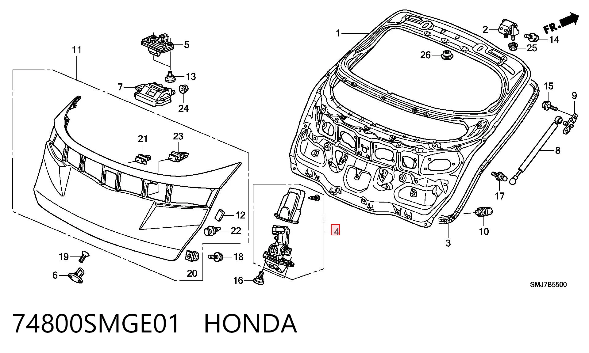 74800SMGE01 Honda Cierre del maletero