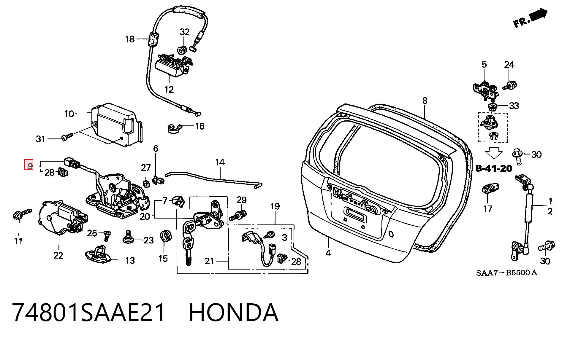 74801SAAE21 Honda Cierre del maletero