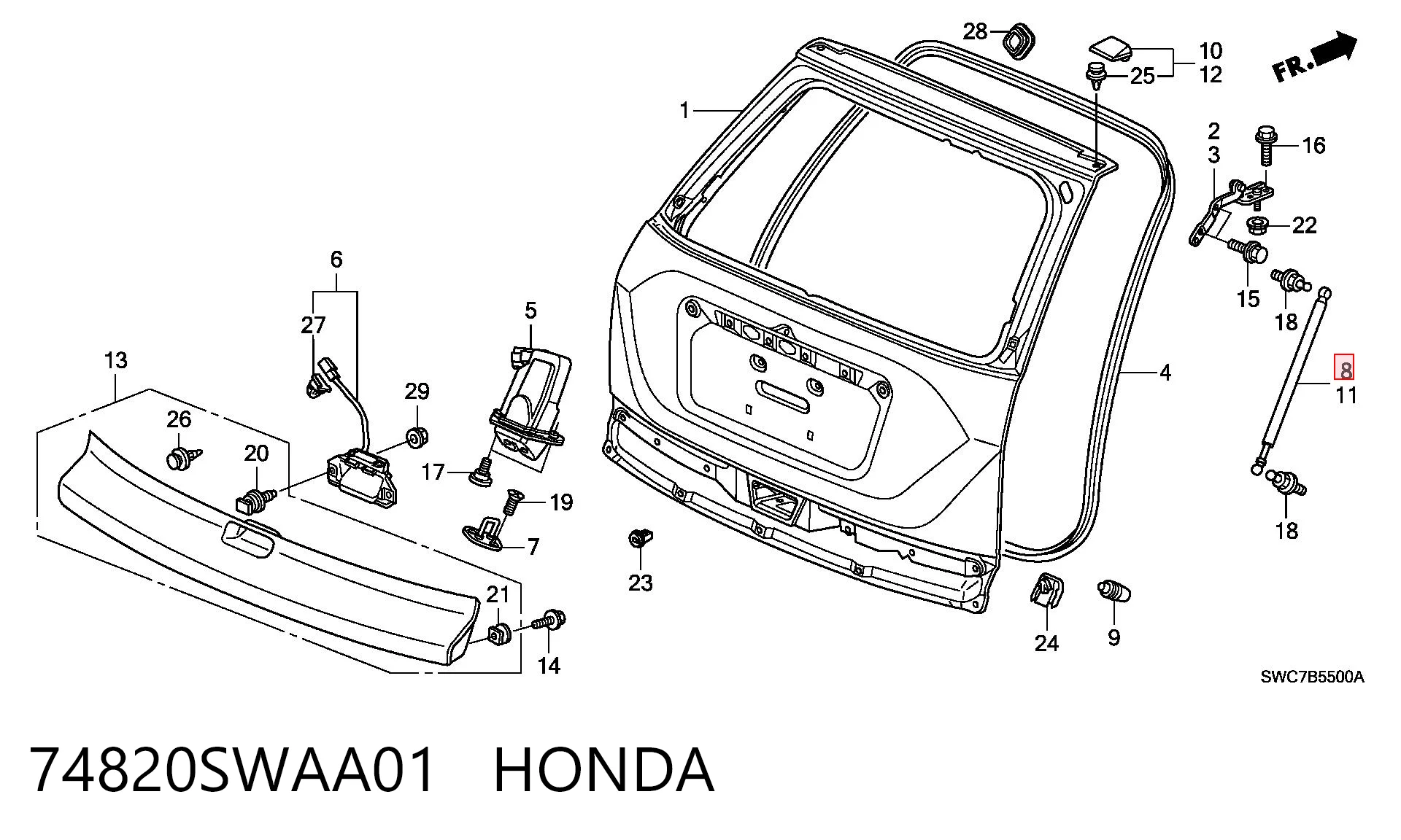 74820SWAA01 Honda Amortiguador de porton