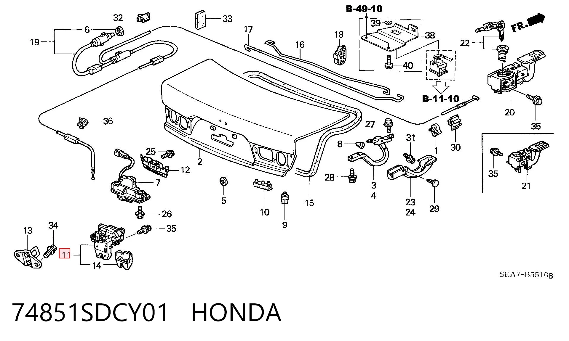 74851SDCY01 Honda Cierre del maletero
