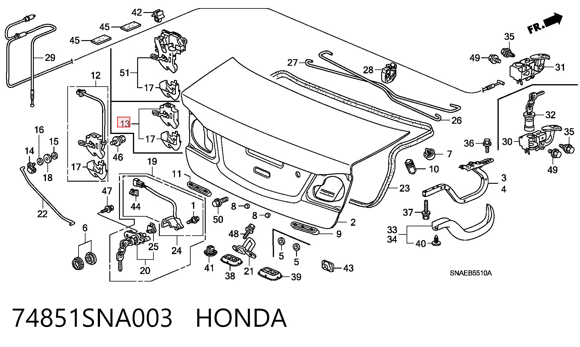 74851SNA003 Honda Cierre del maletero