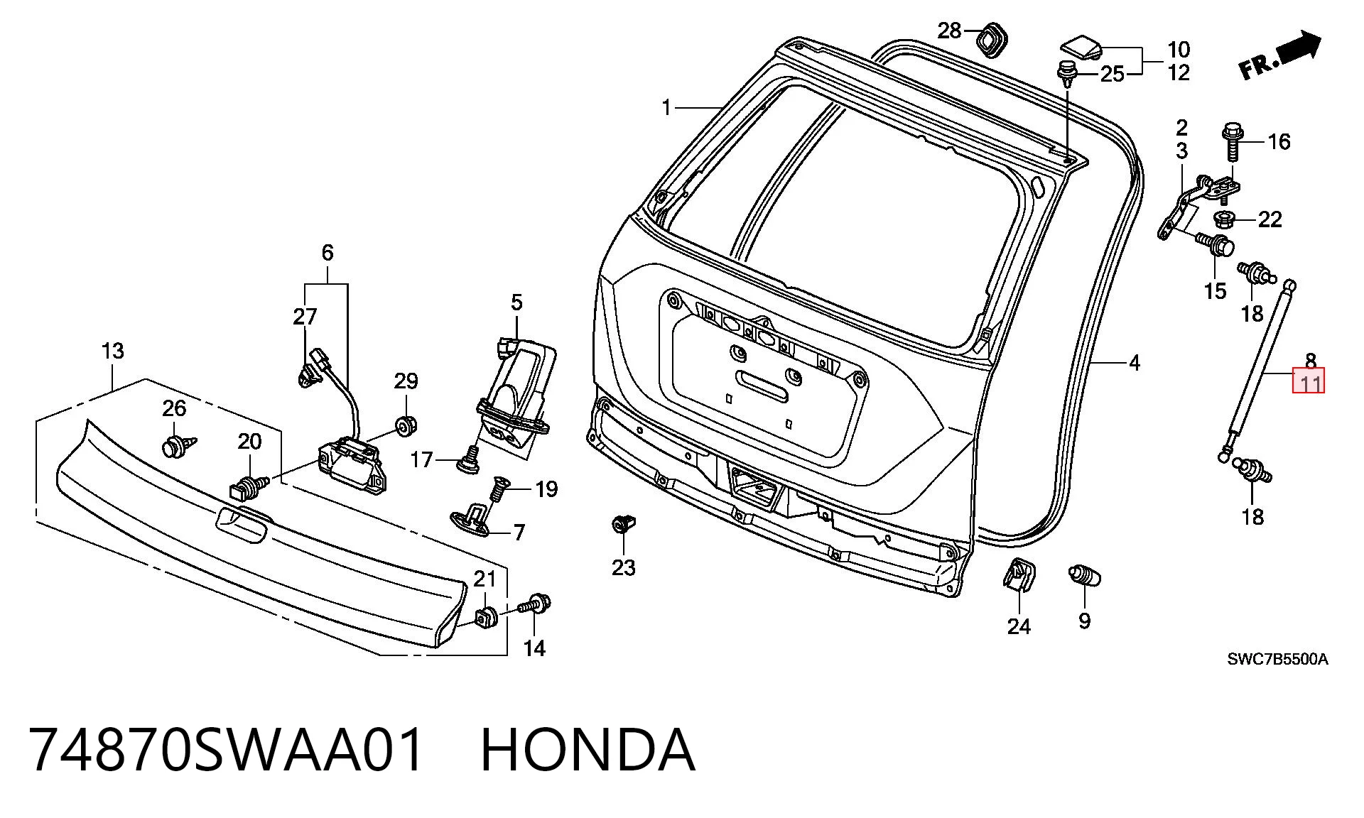 74870SWAA01 Honda Amortiguador de porton
