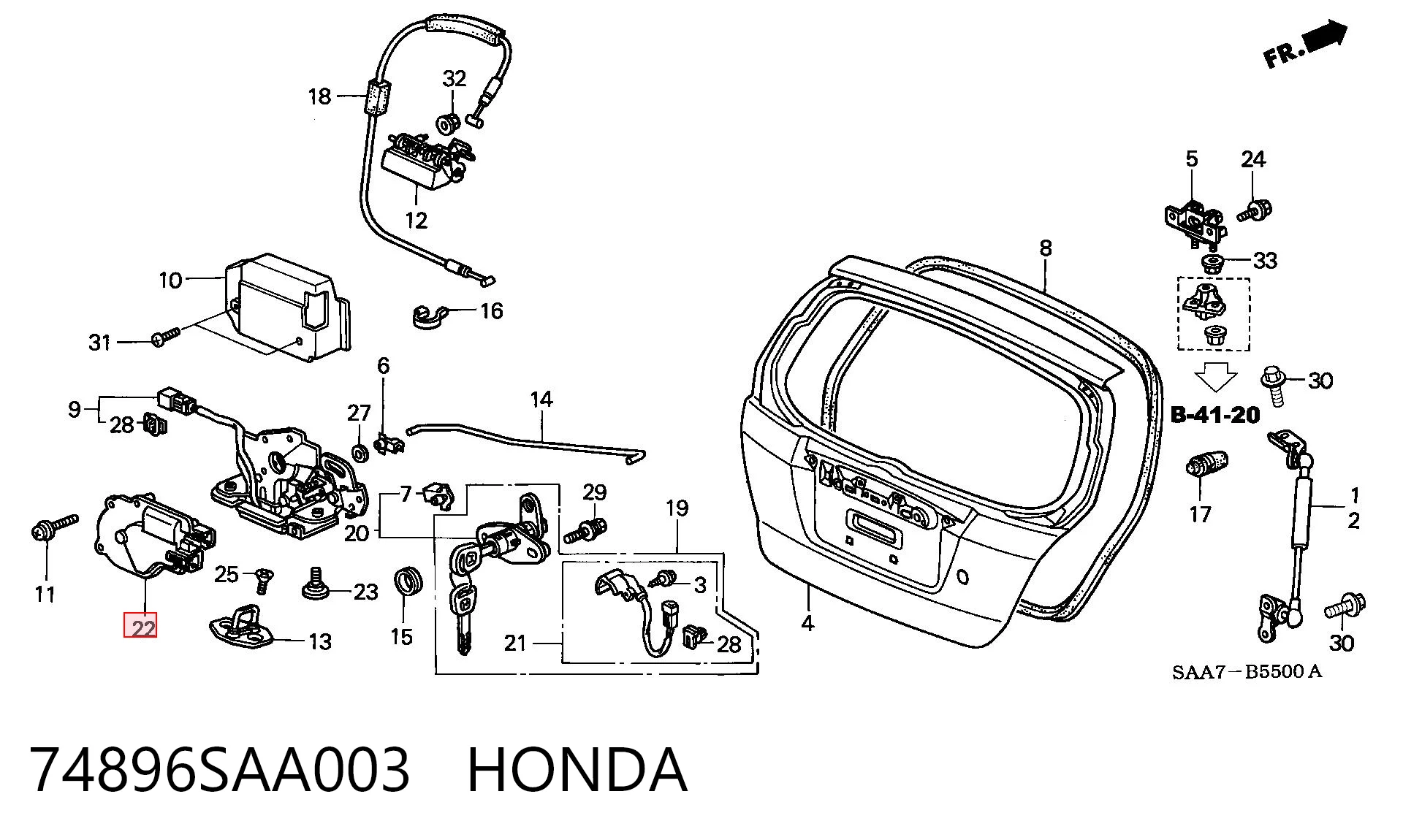 74896SAA003 Honda Motor de apertura y cierre del maletero