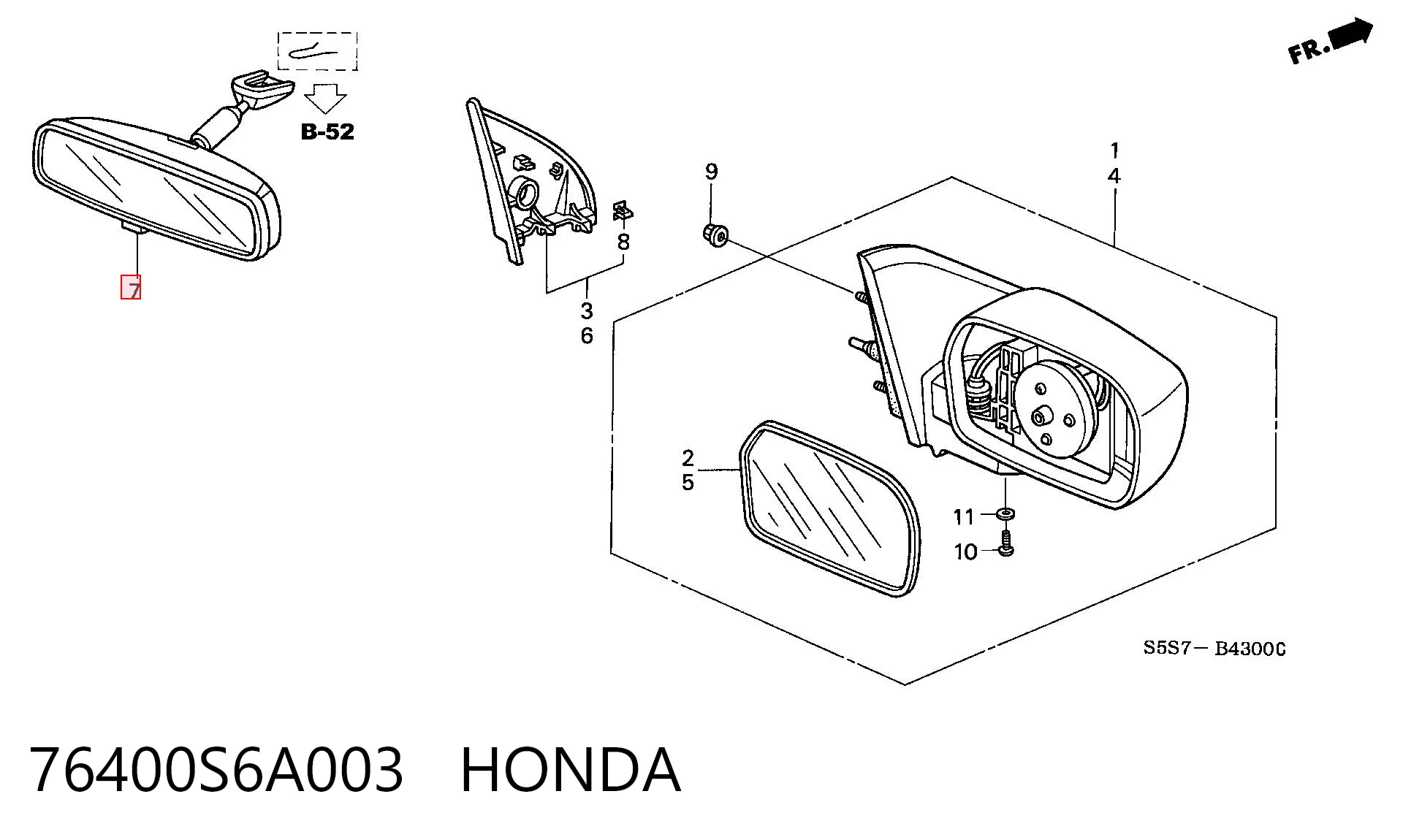 76400S6A003 Honda Espejo retrovisor interior