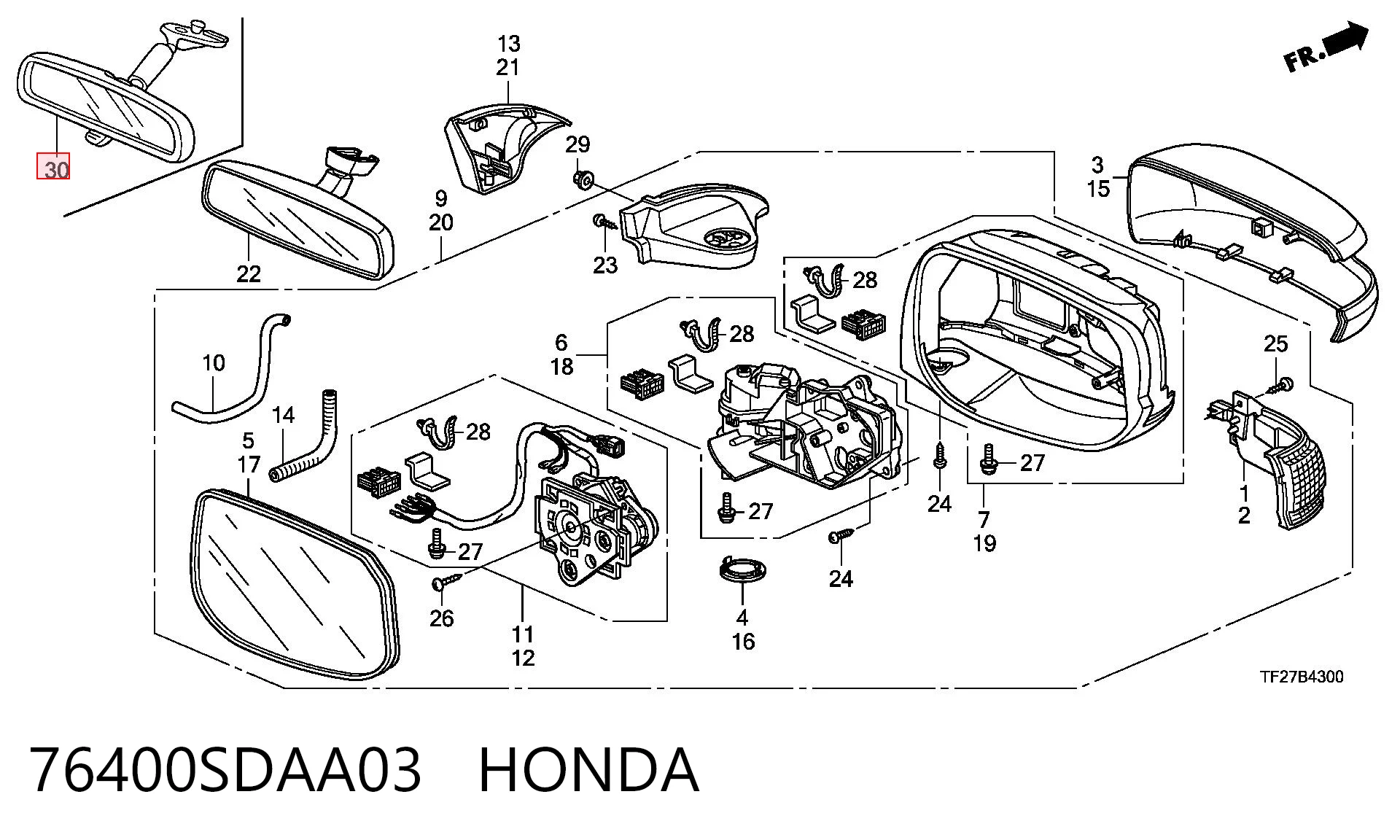76400SDAA03 Honda Espejo retrovisor interior