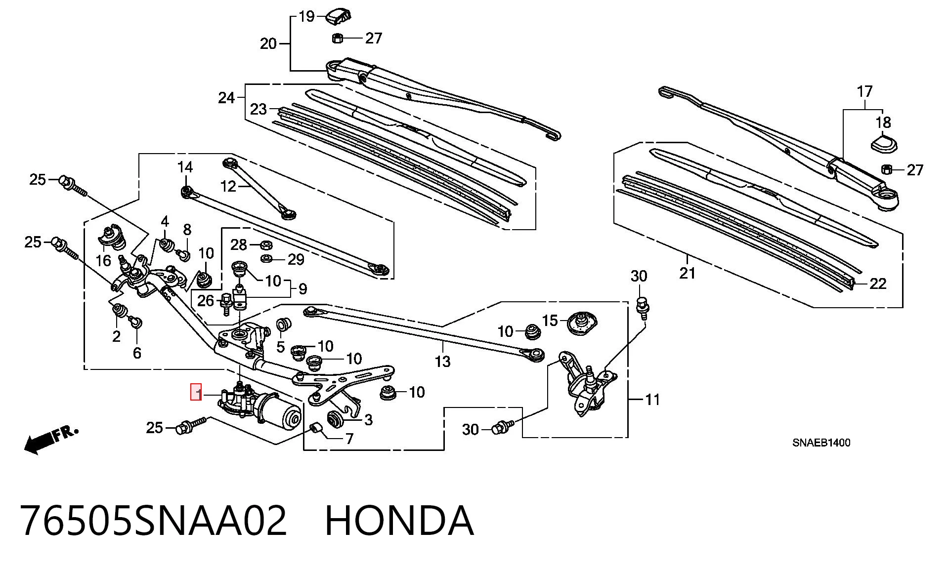 76505SNAA02 Honda Motor del limpiaparabrisas