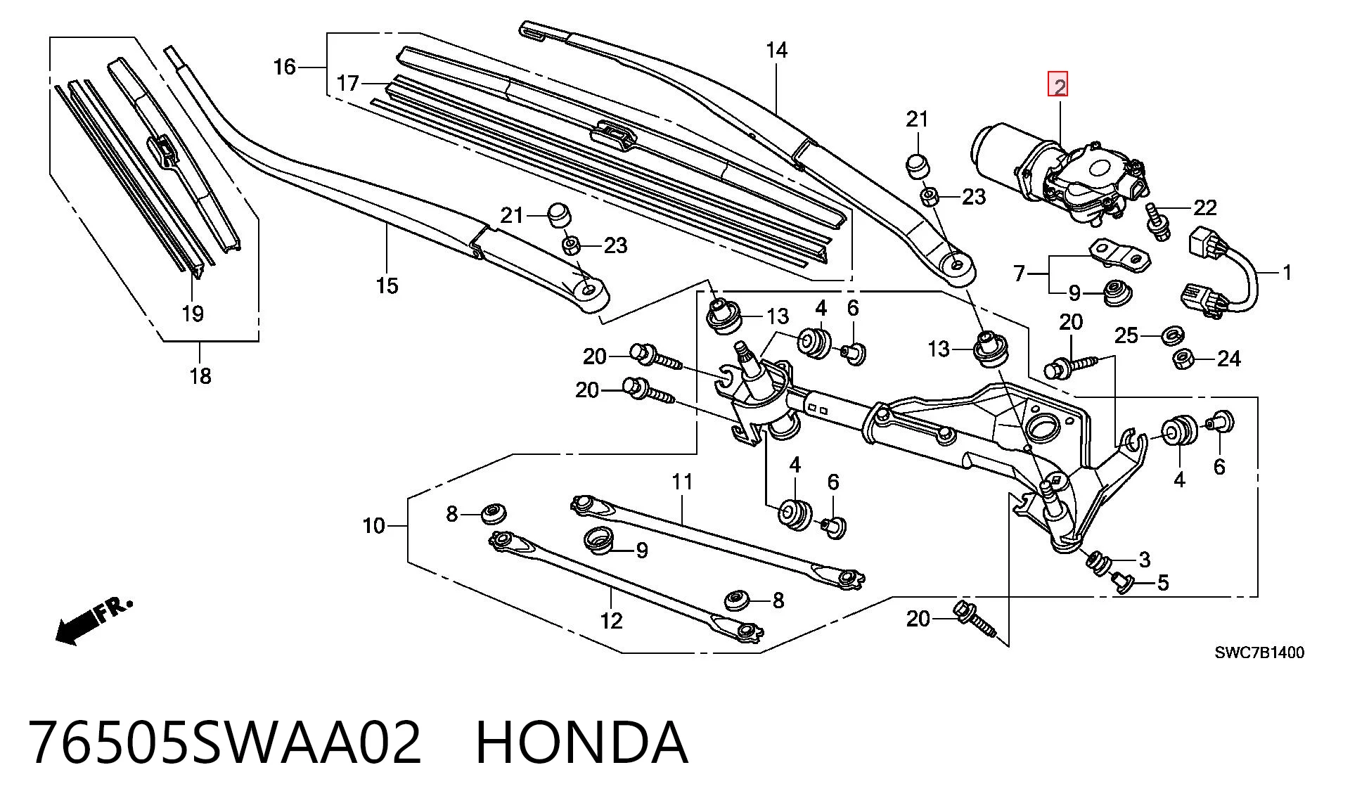 76505SWAA02 Honda Motor del limpiaparabrisas