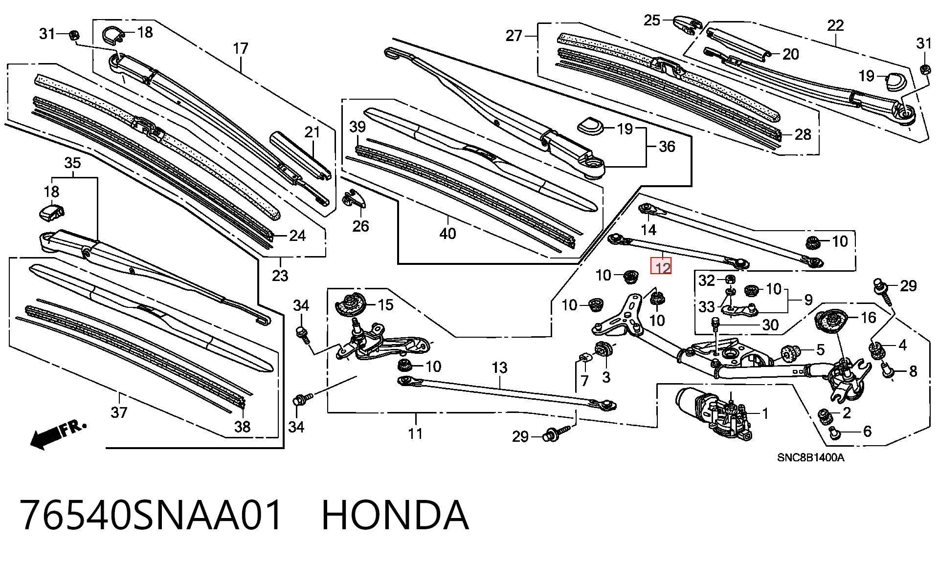 Varillaje de limpiaparabrisas para Honda Civic VIII FD, FA