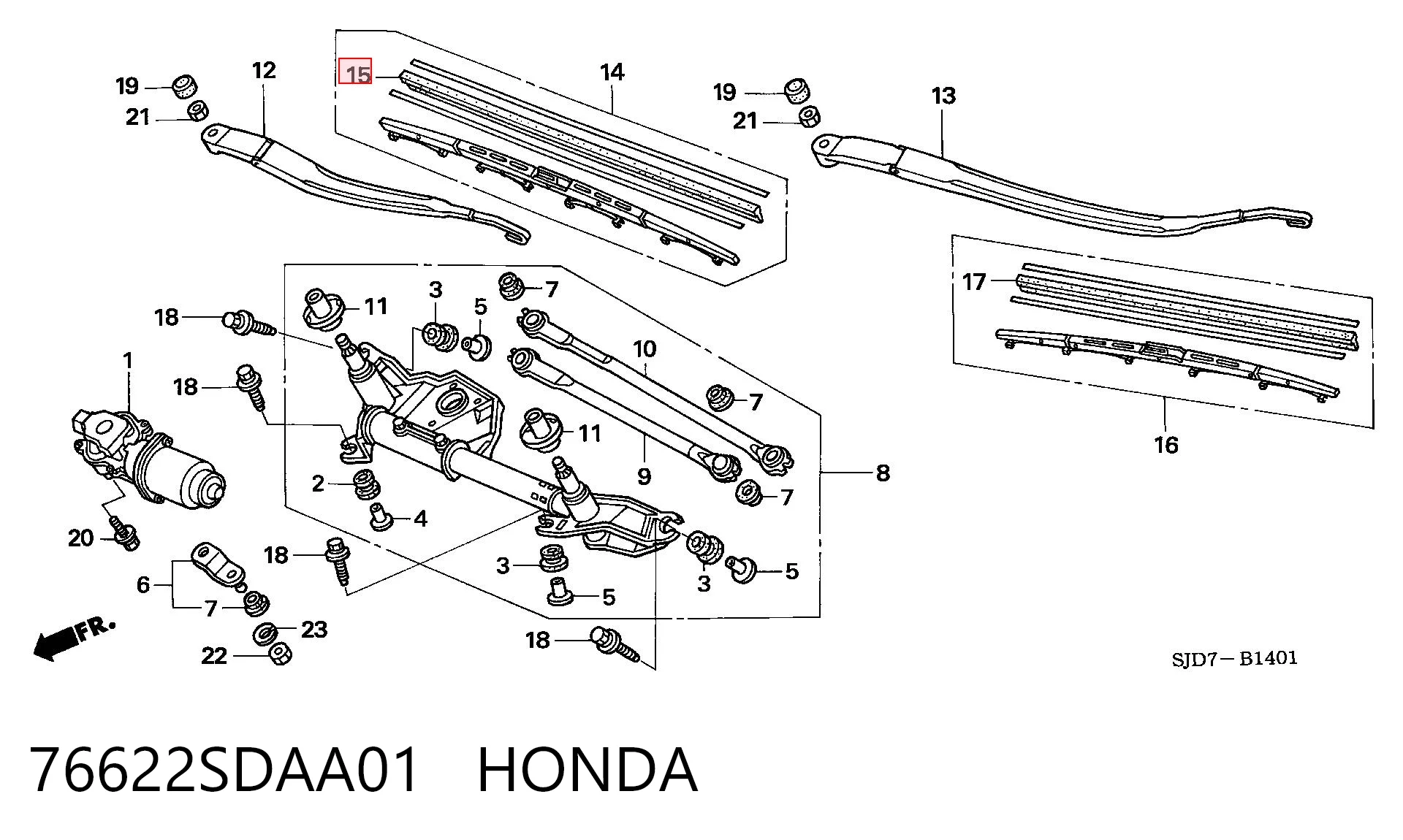 76622SDAA01 Honda Goma de la escobilla del limpiaparabrisas del lado del conductor