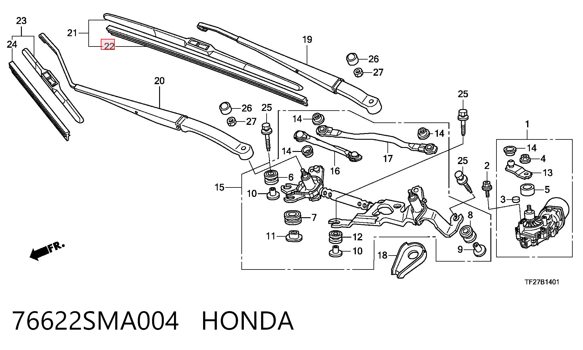 76622SMA004 Honda Goma de la escobilla del limpiaparabrisas del lado del conductor