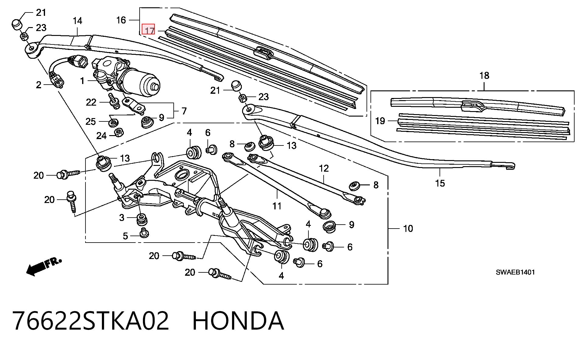 76622STKA02 Honda Goma de la escobilla del limpiaparabrisas del lado del conductor