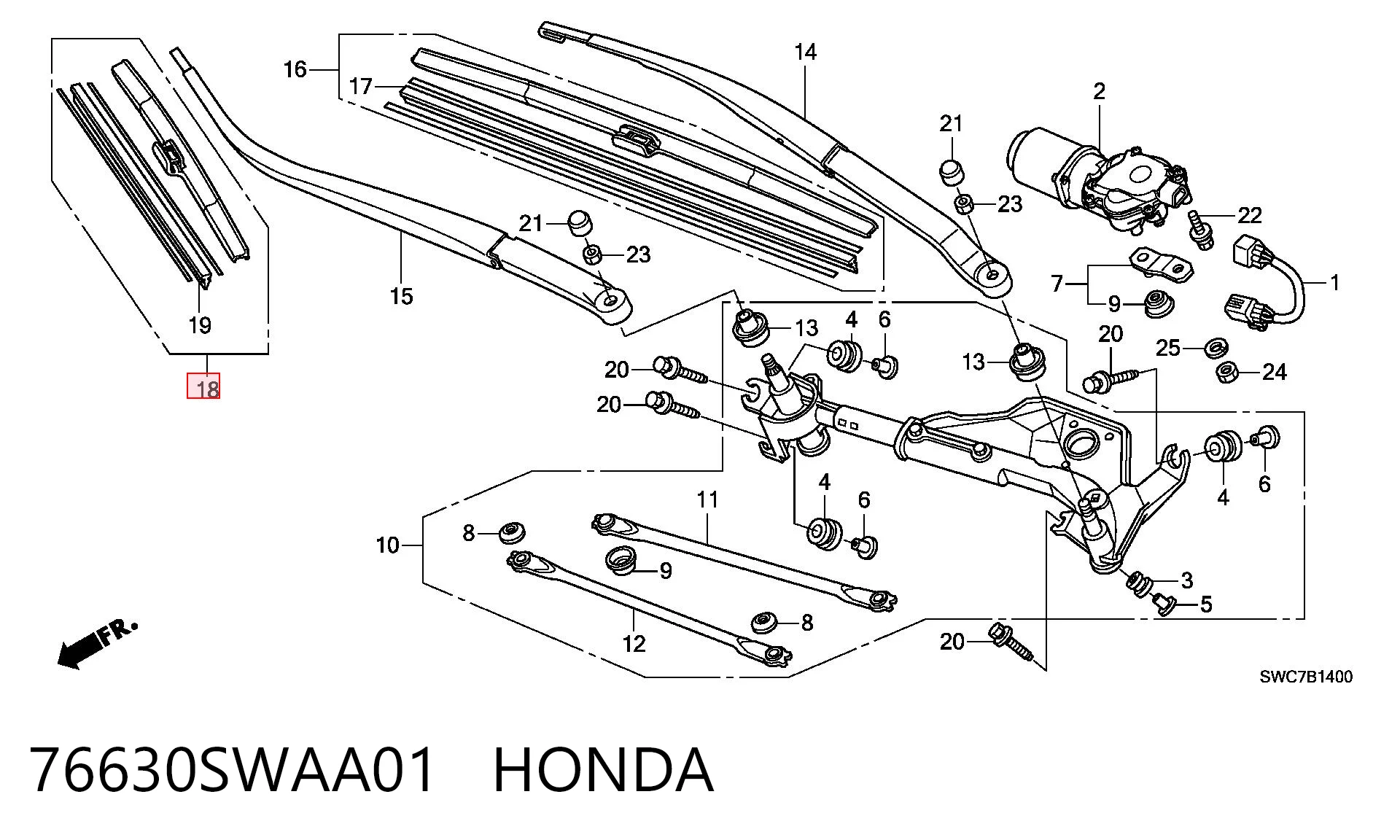 76630SWAA01 Honda Escobilla del limpiaparabrisas del lado del pasajero