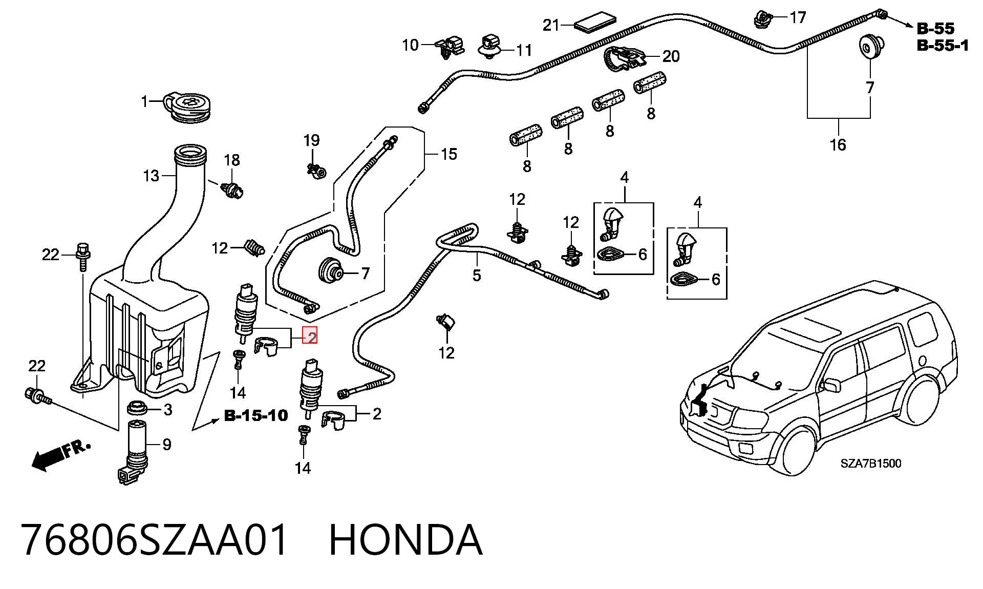 76806SZAA01 Honda Bomba-motor de limpiaparabrisas delantero/trasero