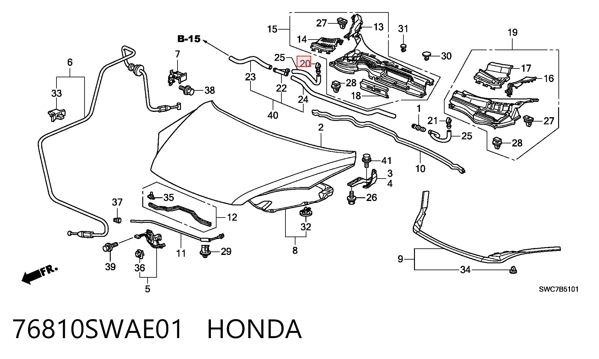 76810SWAE01 Honda Boquilla del lavaparabrisas