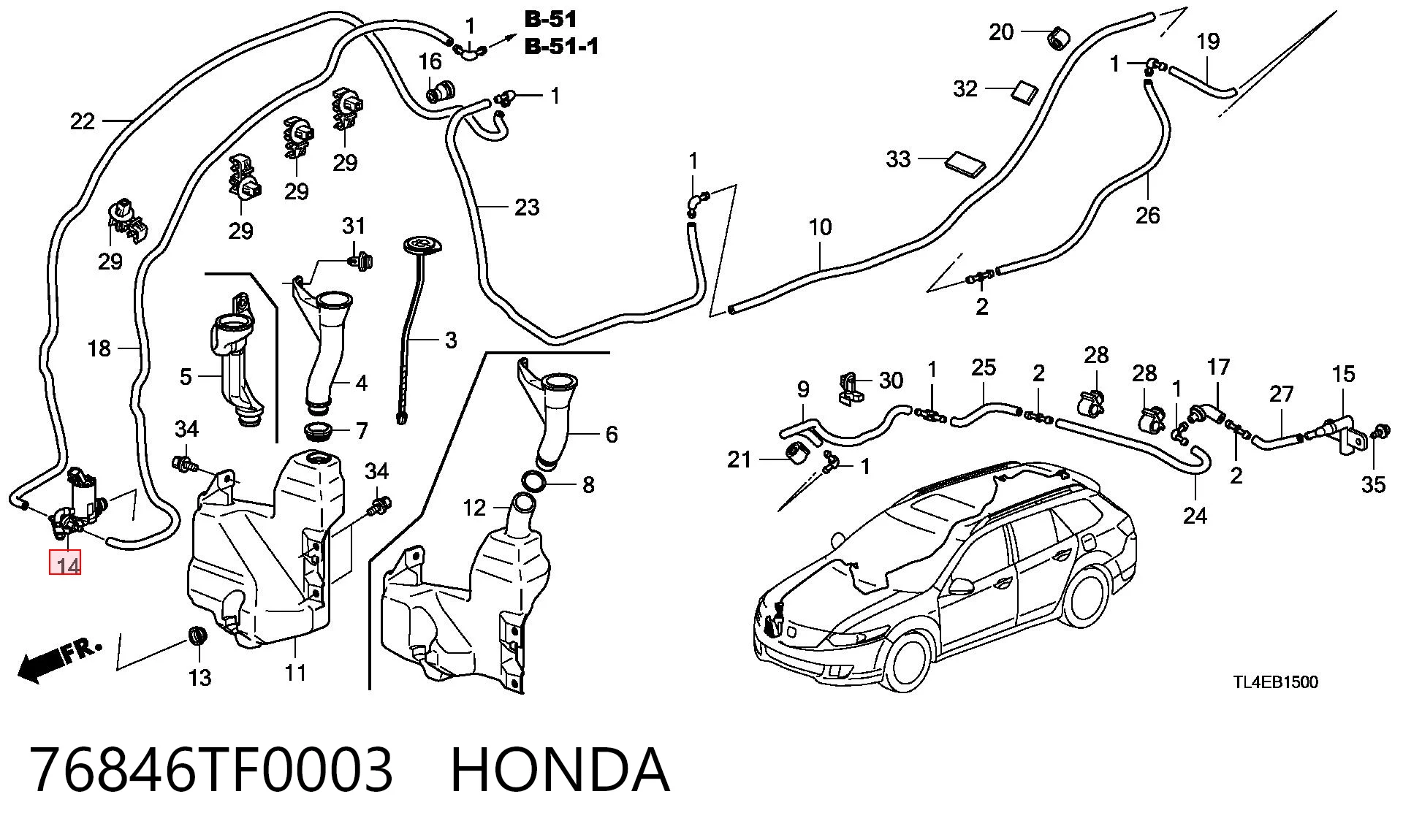 76846TF0003 Honda Bomba-motor de limpiaparabrisas delantero/trasero