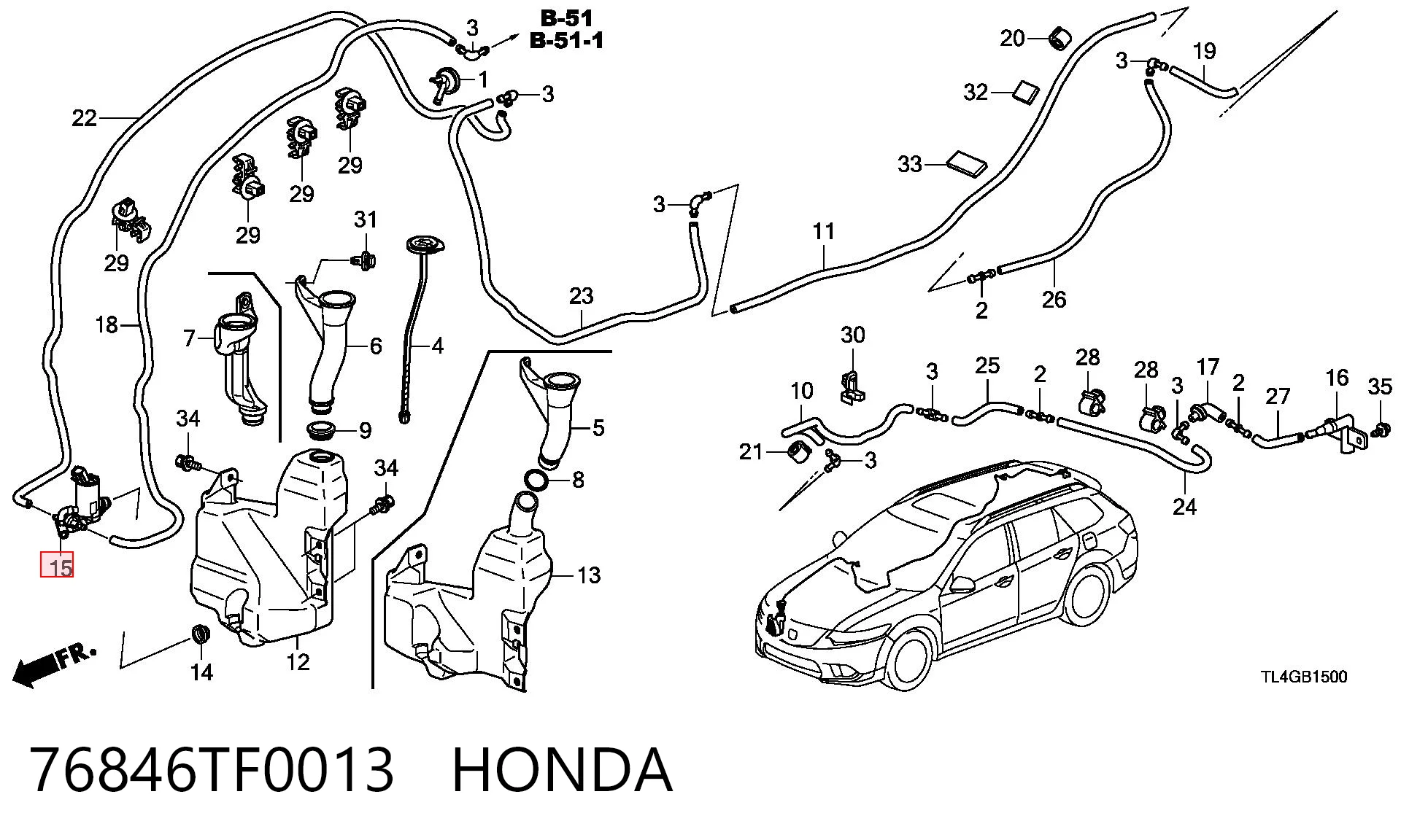 76846TF0013 Honda Bomba-motor de limpiaparabrisas delantero/trasero