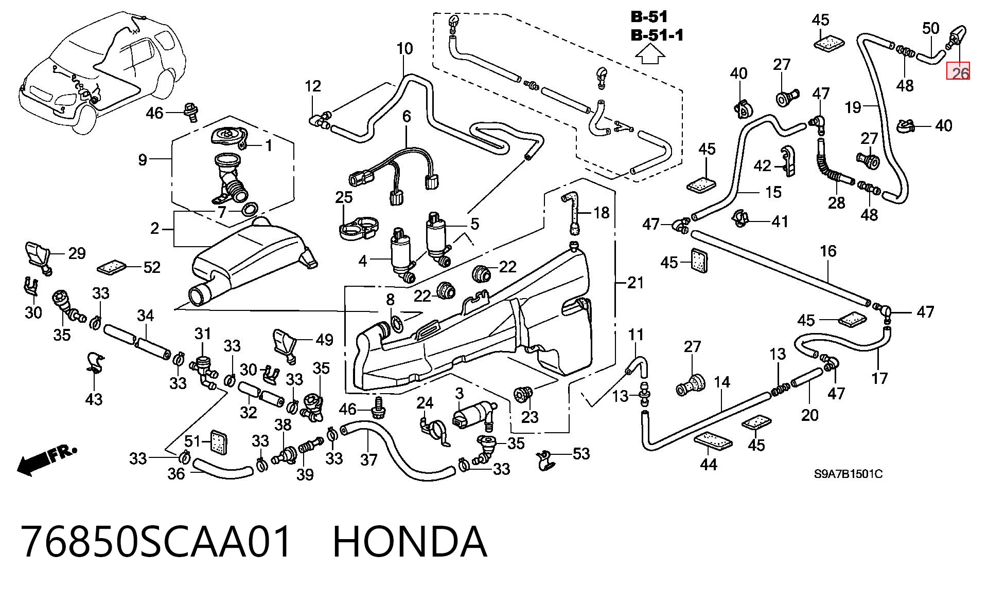 76850SCAA01 Honda Boquilla del lavaparabrisas trasero