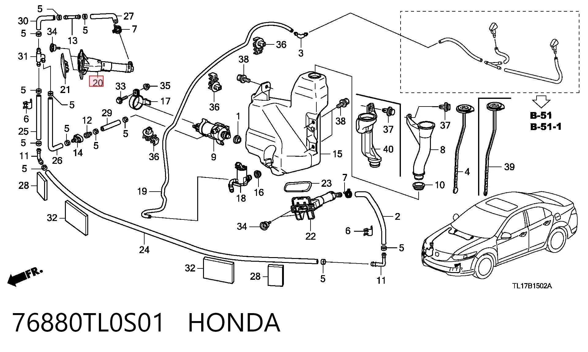 76880TL0S01 Honda Boquilla lavafaros delantera derecha