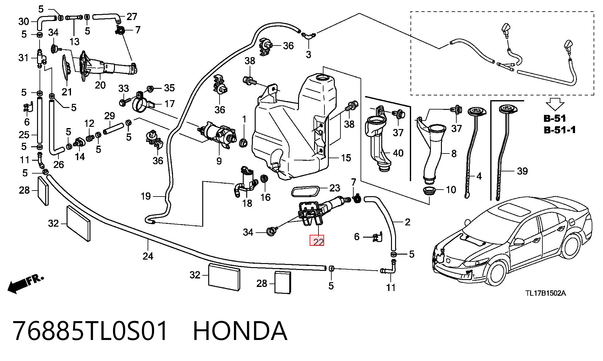 76885TL0S01 Honda Boquilla lavafaros, delantera izquierda