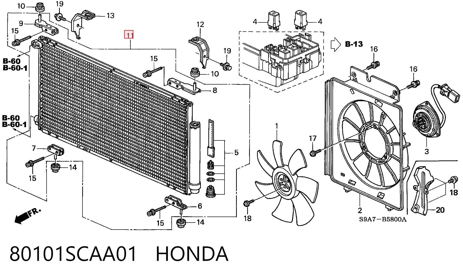 80101SCAA01 Honda Radiador de aire acondicionado