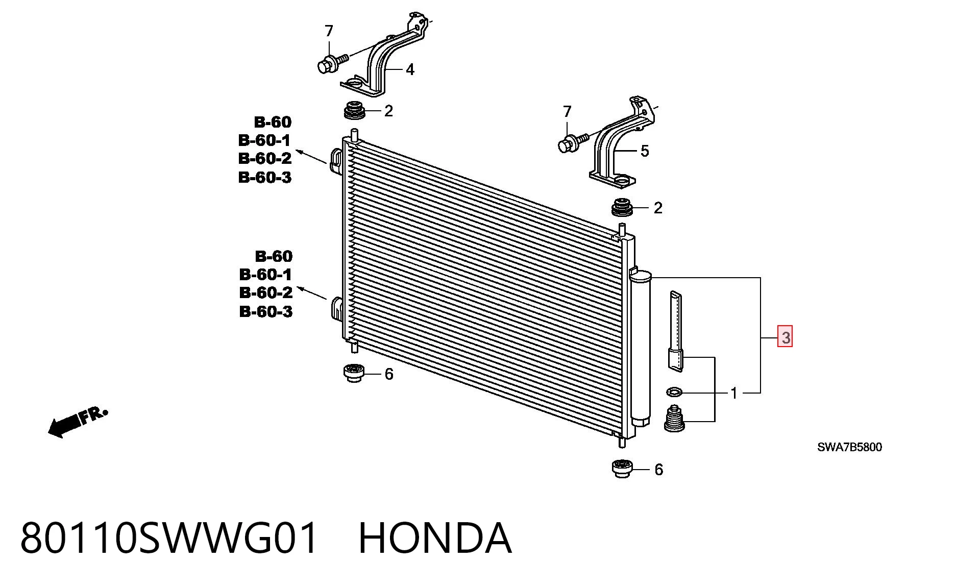 80110SWWG01 Honda Radiador de aire acondicionado