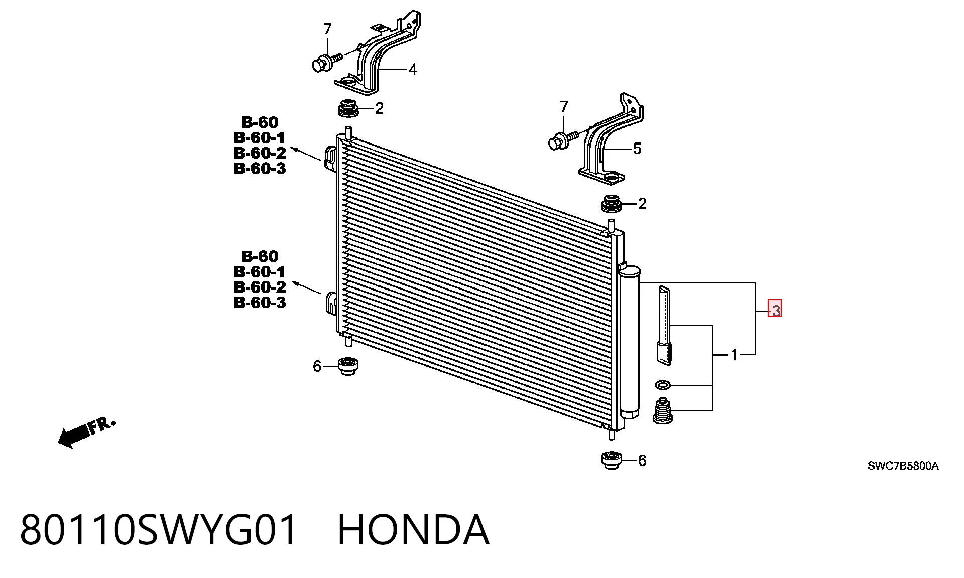 80110SWYG01 Honda Radiador de aire acondicionado