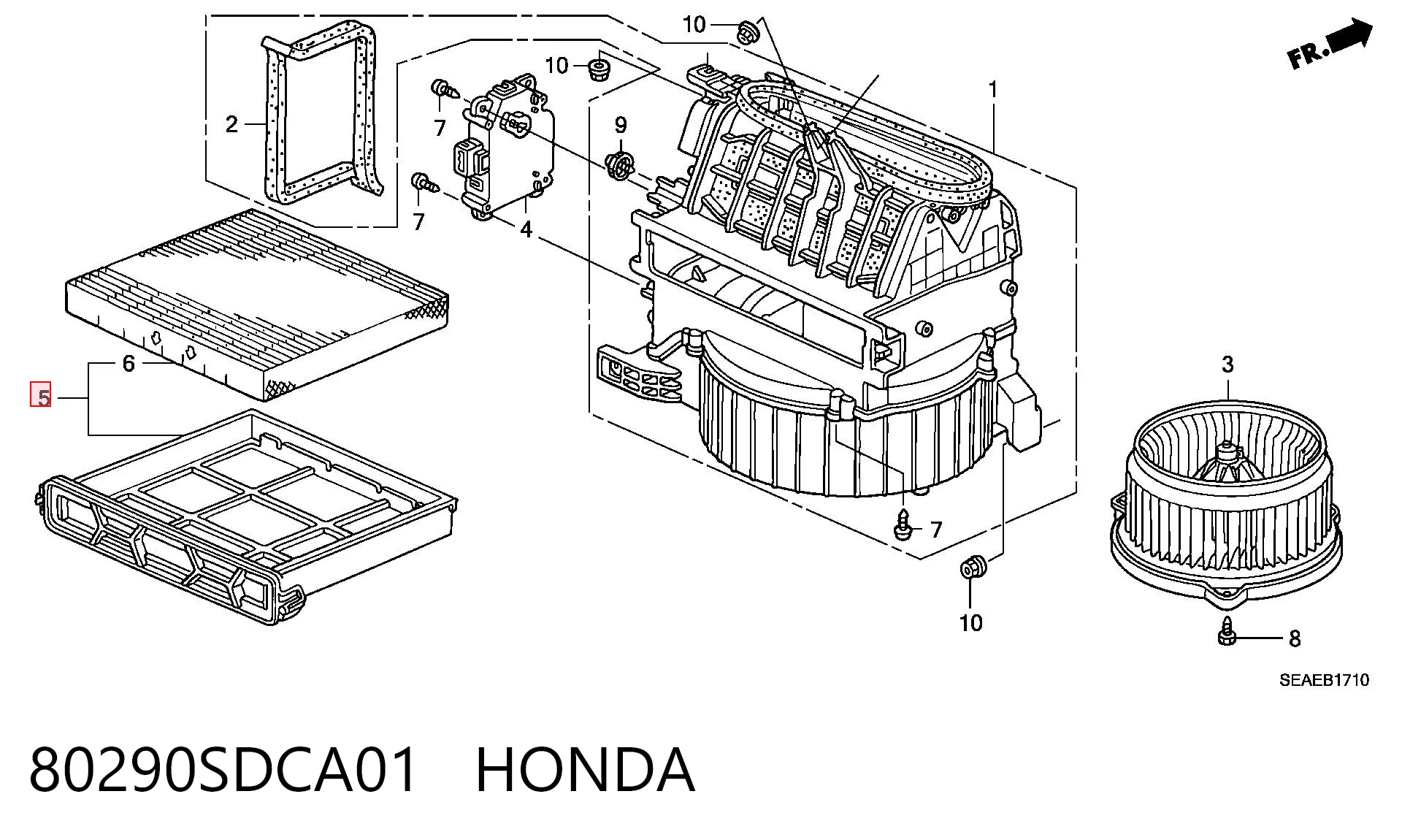 Filtro de habitáculo 80290SDCA01 HONDA