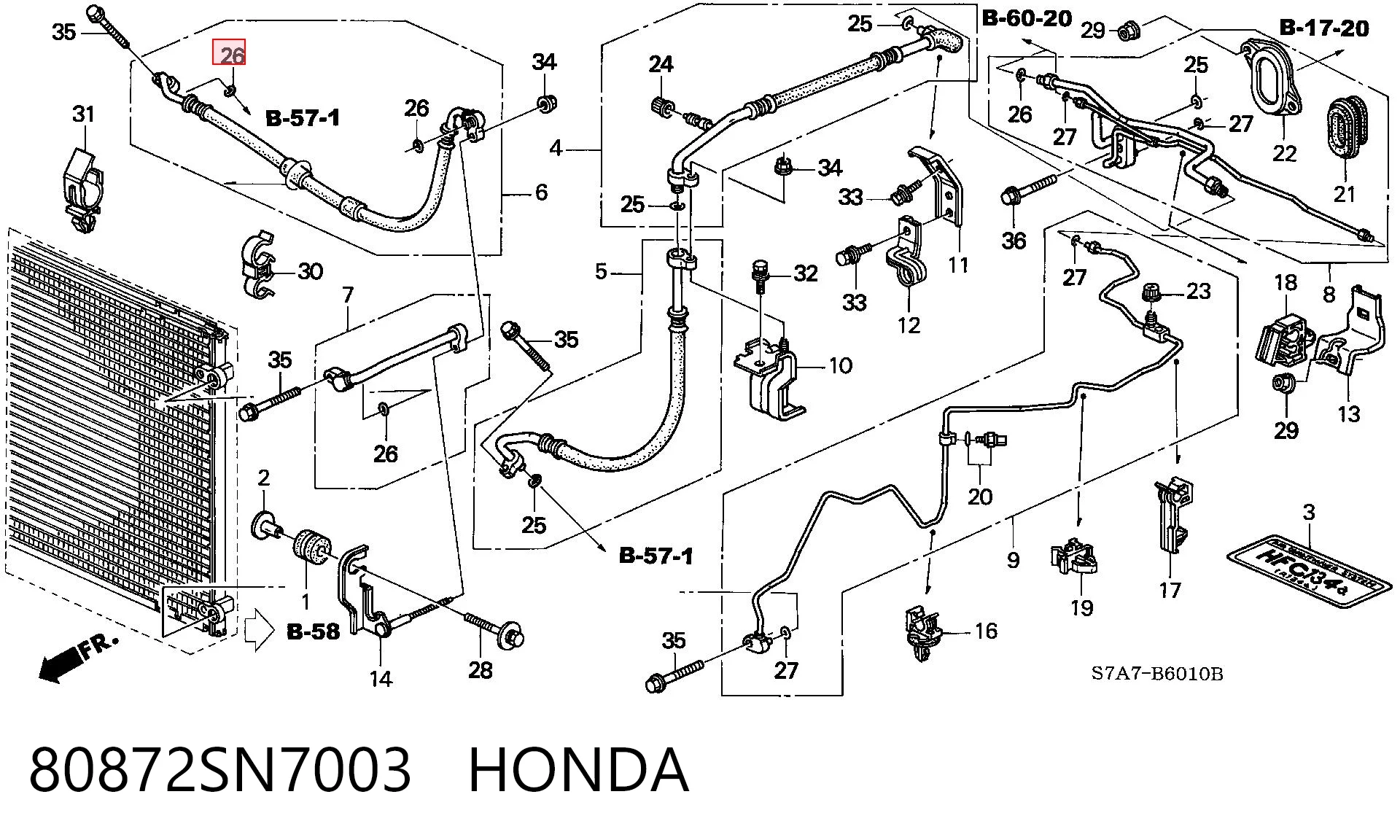 80872SN7003 Honda Anillo de sellado de tubería de aire acondicionado