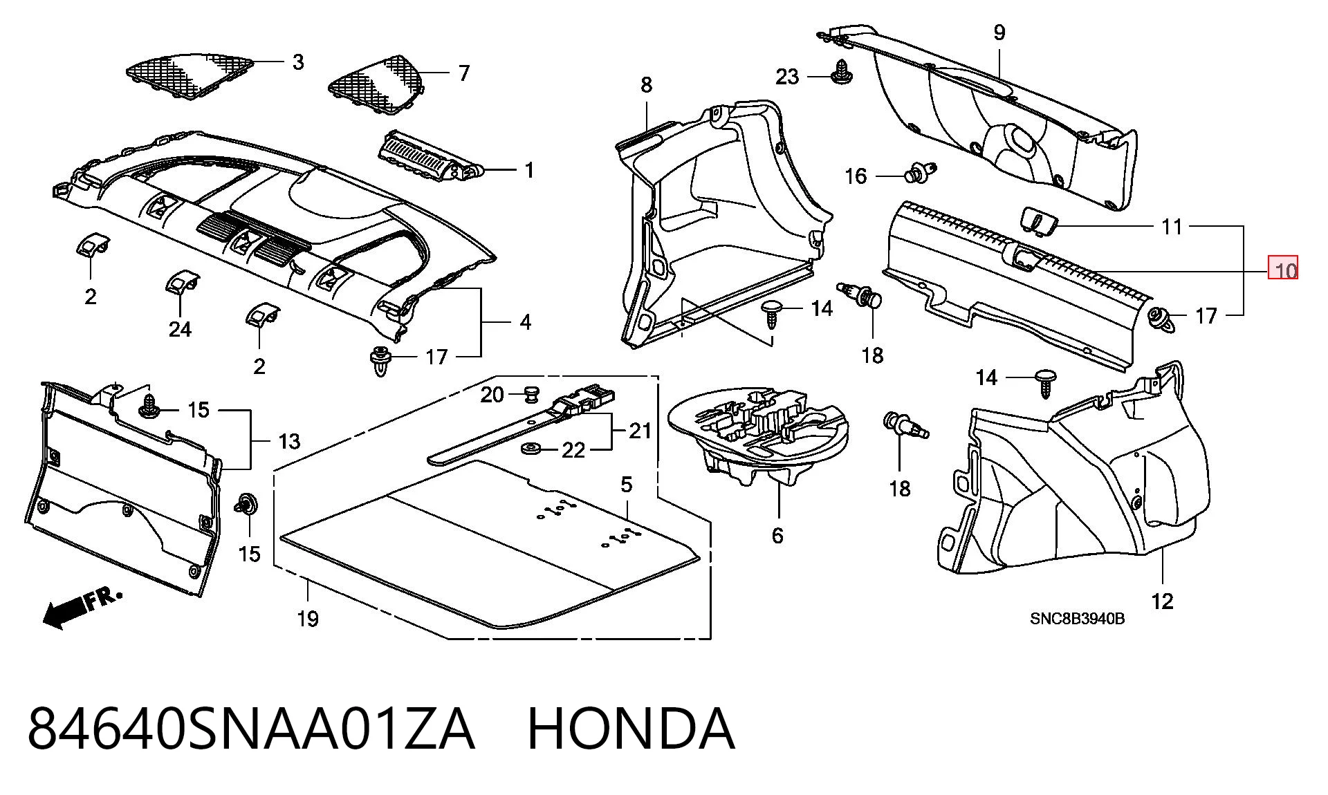 84640SNAA01ZA Honda Protector superior del parachoques trasero (estribo)