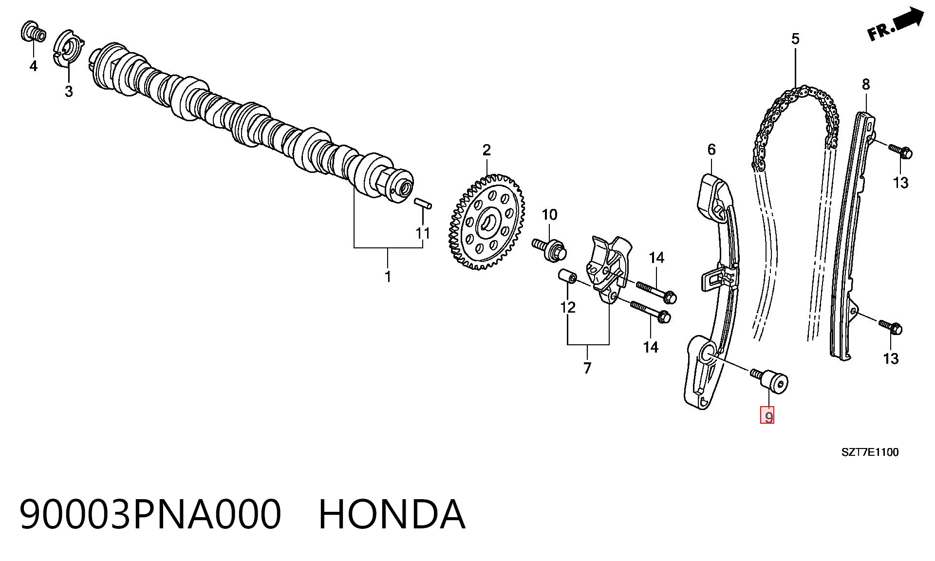 90003PNA000 Honda Perno del tensor de la cadena de distribución