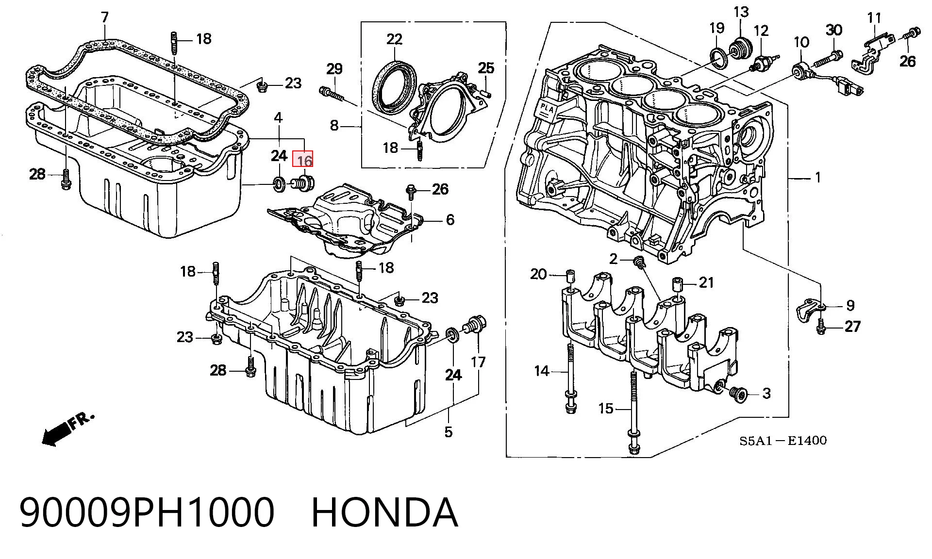 90009PH1000 Honda Tapón del cárter de aceite