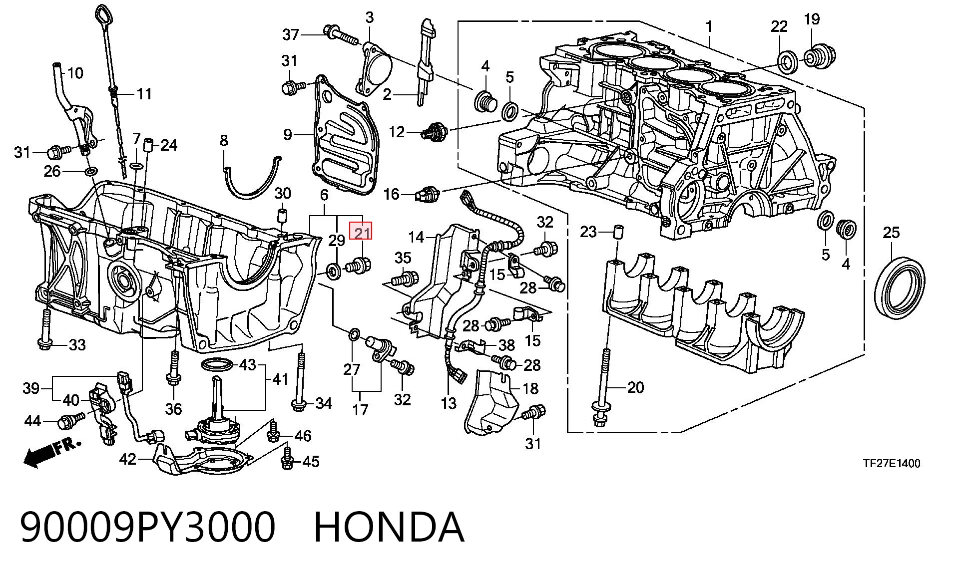 90009PY3000 Honda Tapón del cárter de aceite