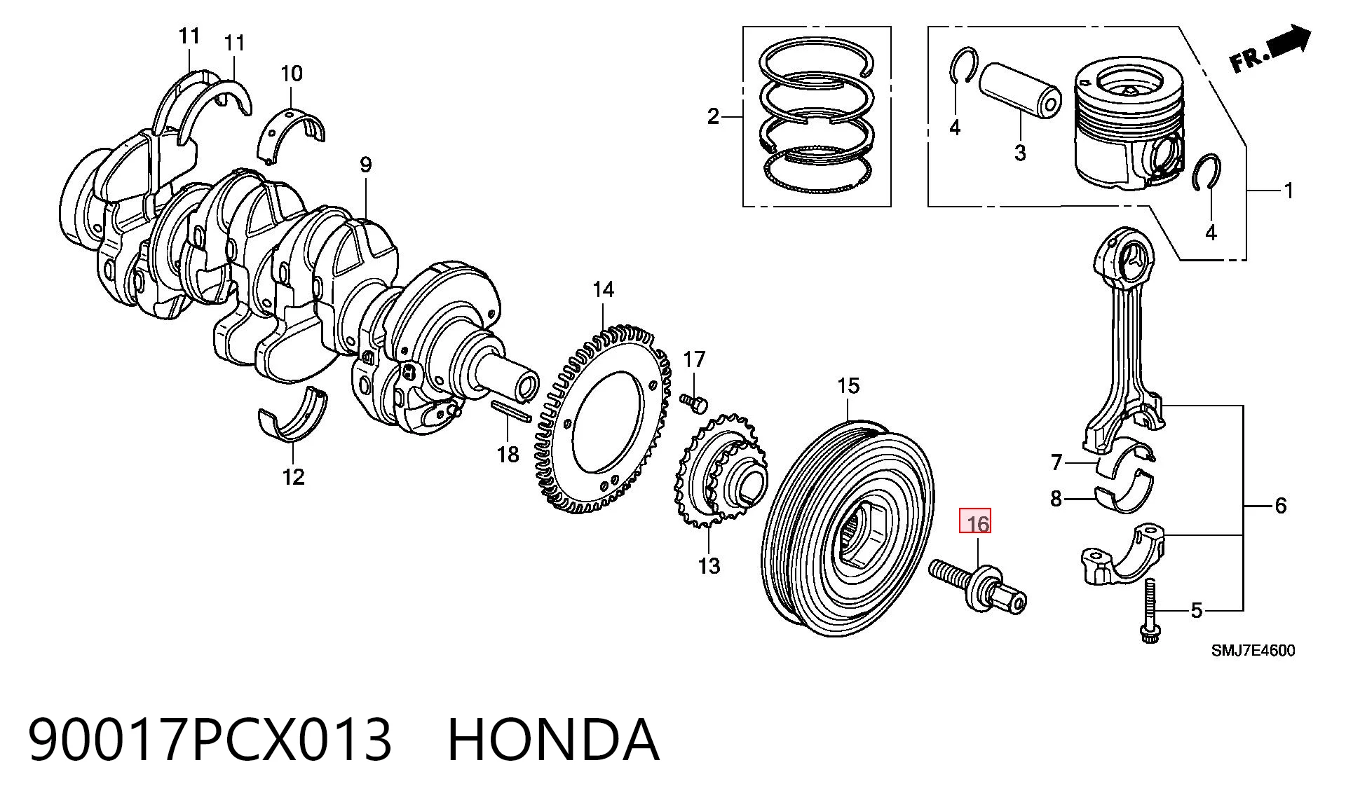90017PCX013 Honda Perno de la polea del cigüeñal