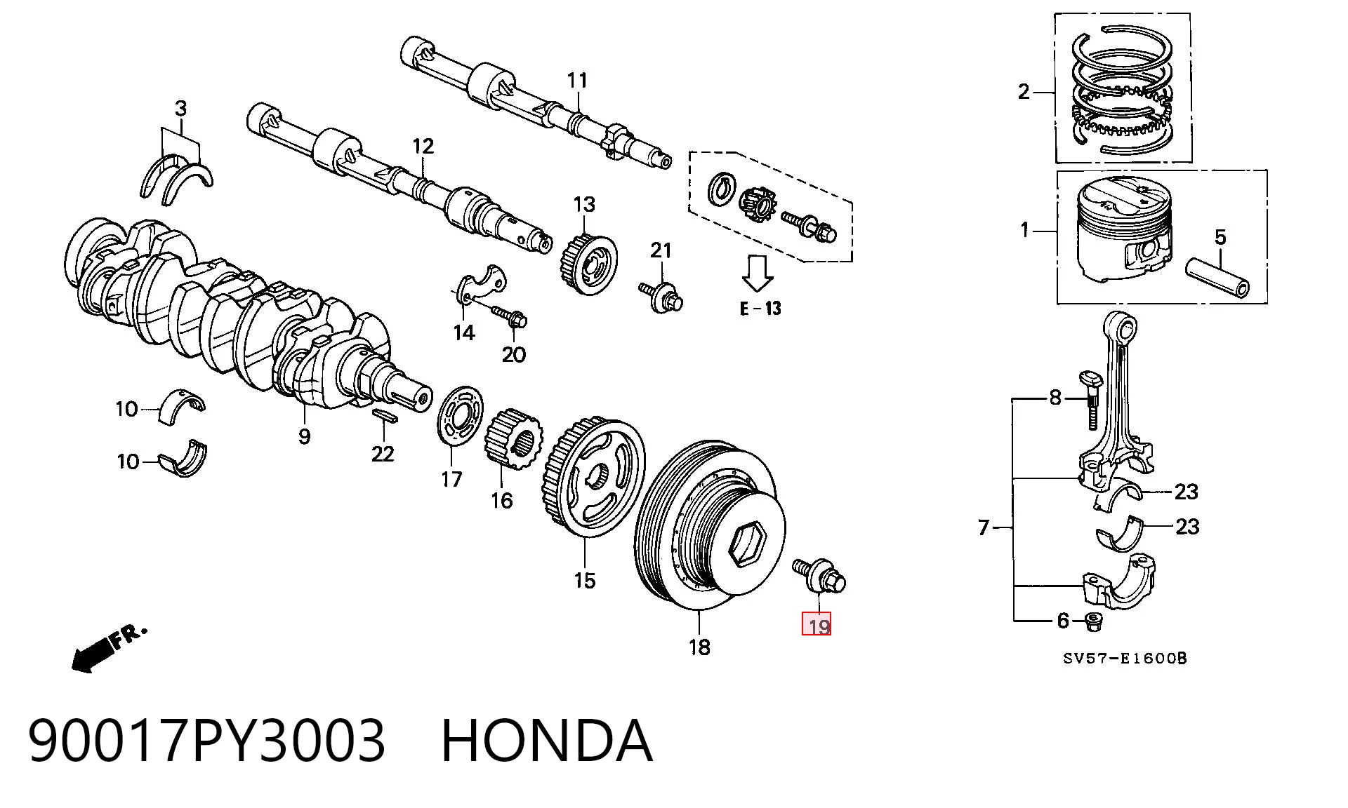 Perno de la polea del cigüeñal 90017PY3003 HONDA
