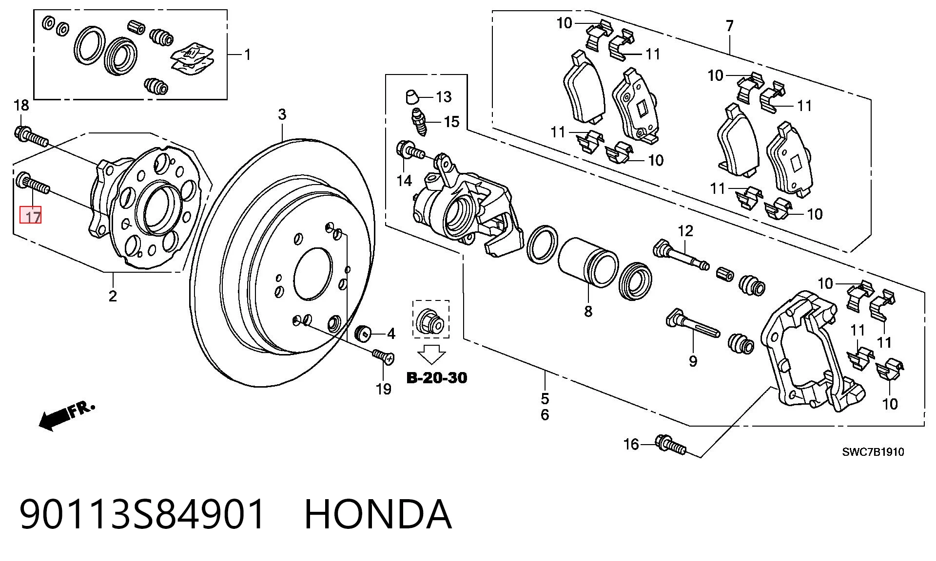 90113S84901 Honda Espárrago de rueda delantero