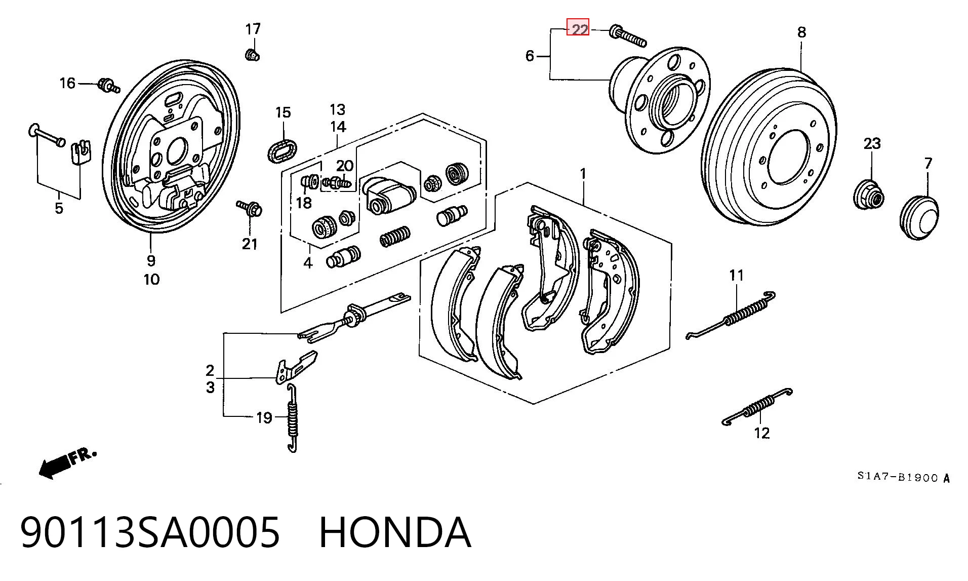 90113SA0005 Honda Espárrago de rueda trasera