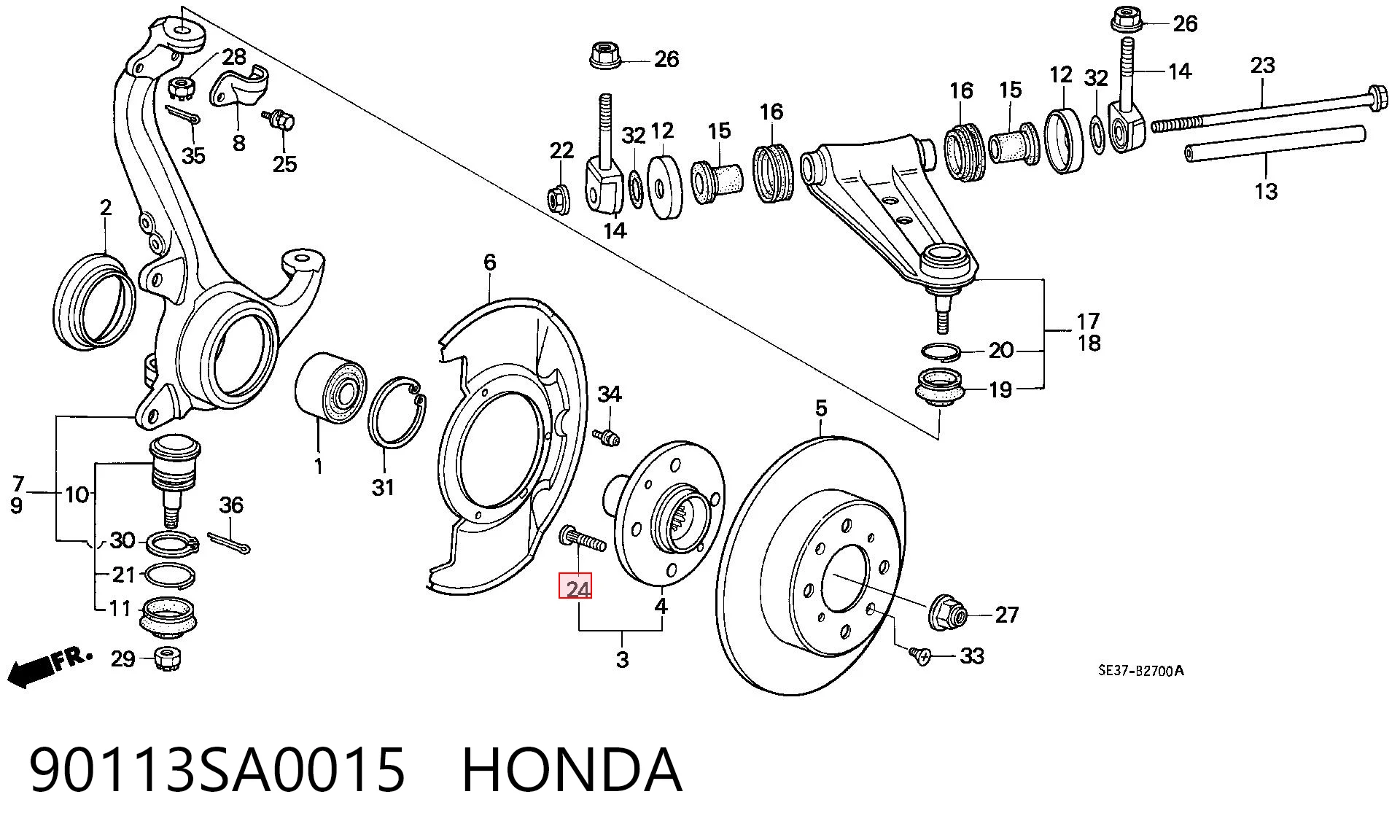 90113SA0015 Honda Espárrago de rueda trasera