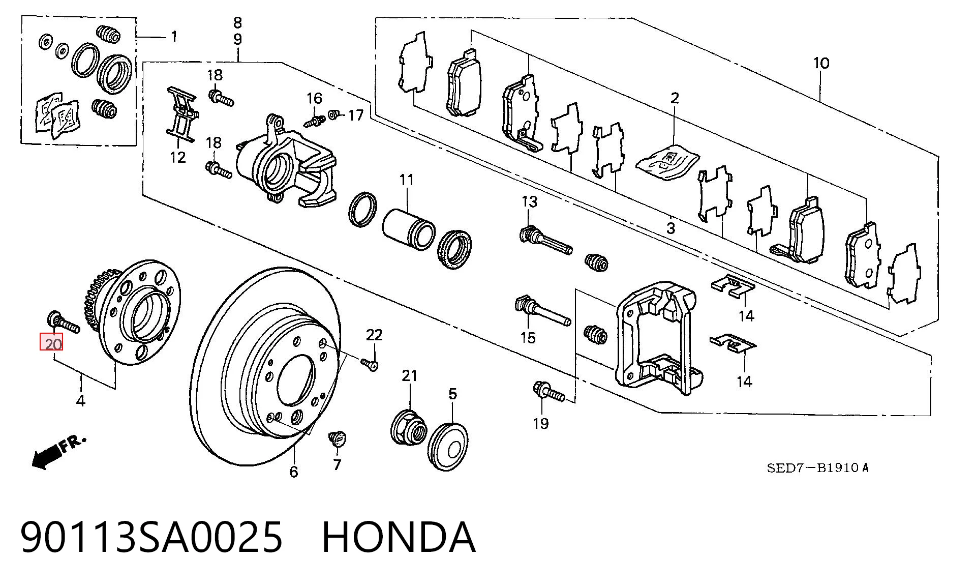 90113SA0025 Honda Espárrago de rueda trasera