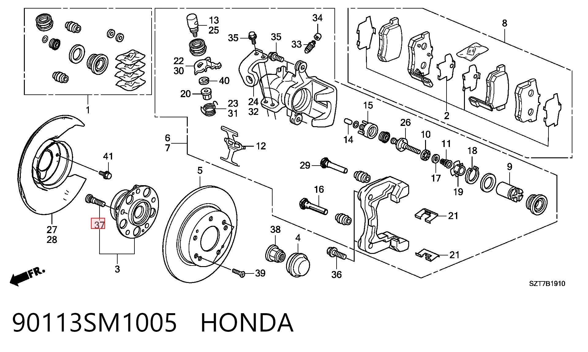 90113SM1005 Honda Espárrago de rueda trasera