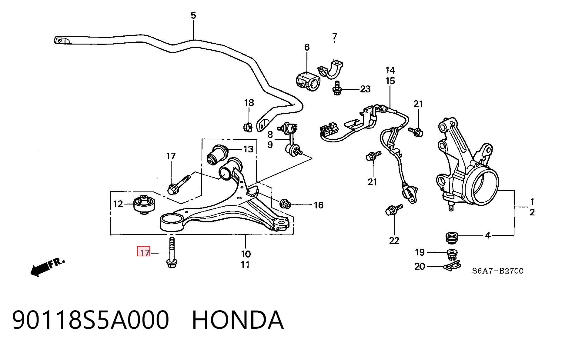 90118S5A000 Honda Perno de fijación del brazo inferior delantero
