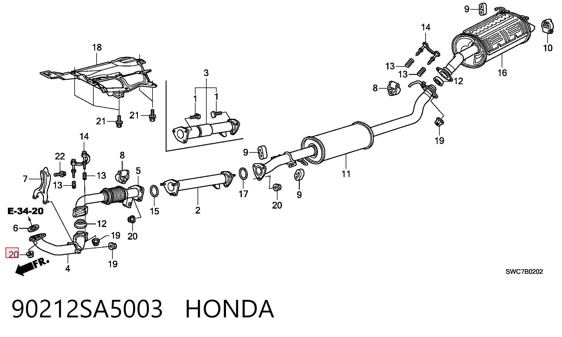 90212SA5003 Honda Tuerca del colector de escape