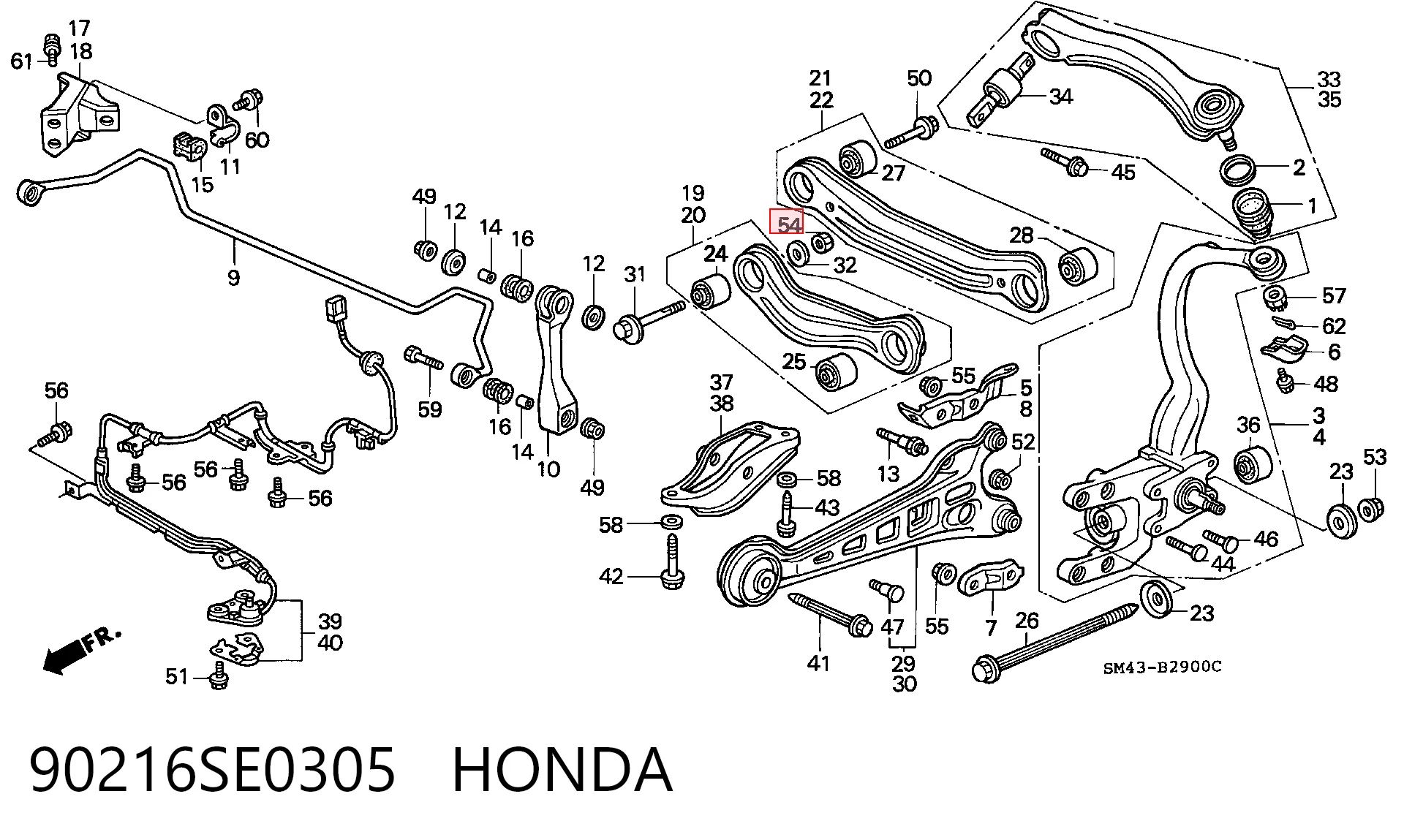 90216SE0305 Honda Tuerca excéntrica del brazo inferior trasero