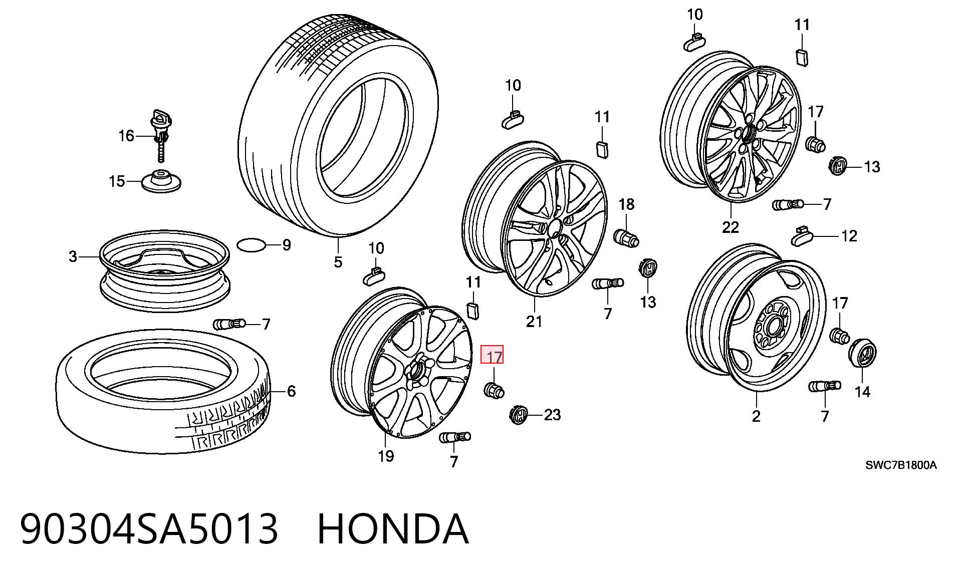 90304SA5013 Honda Perno de rueda
