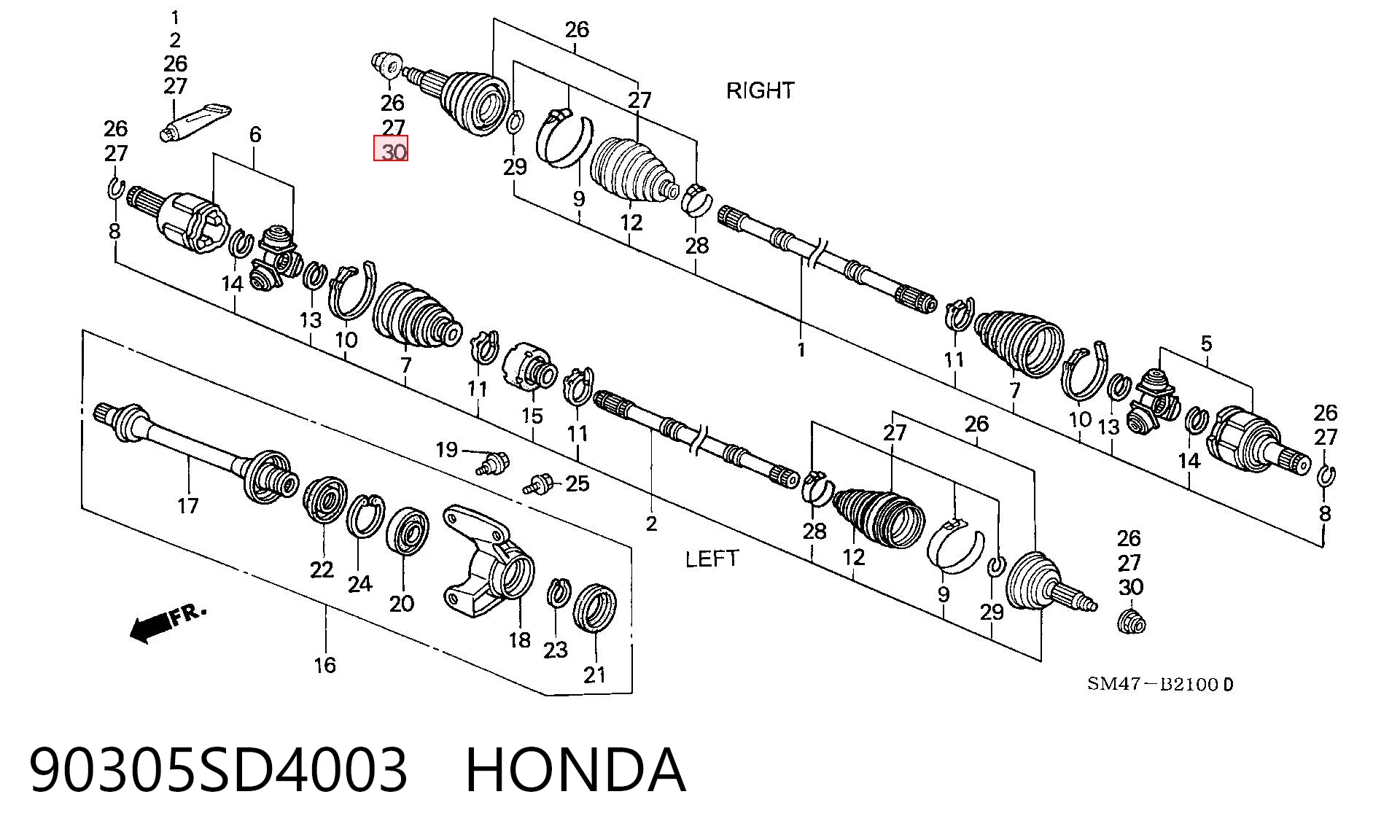 90305SD4003 Honda Tuerca del cubo de la rueda delantera
